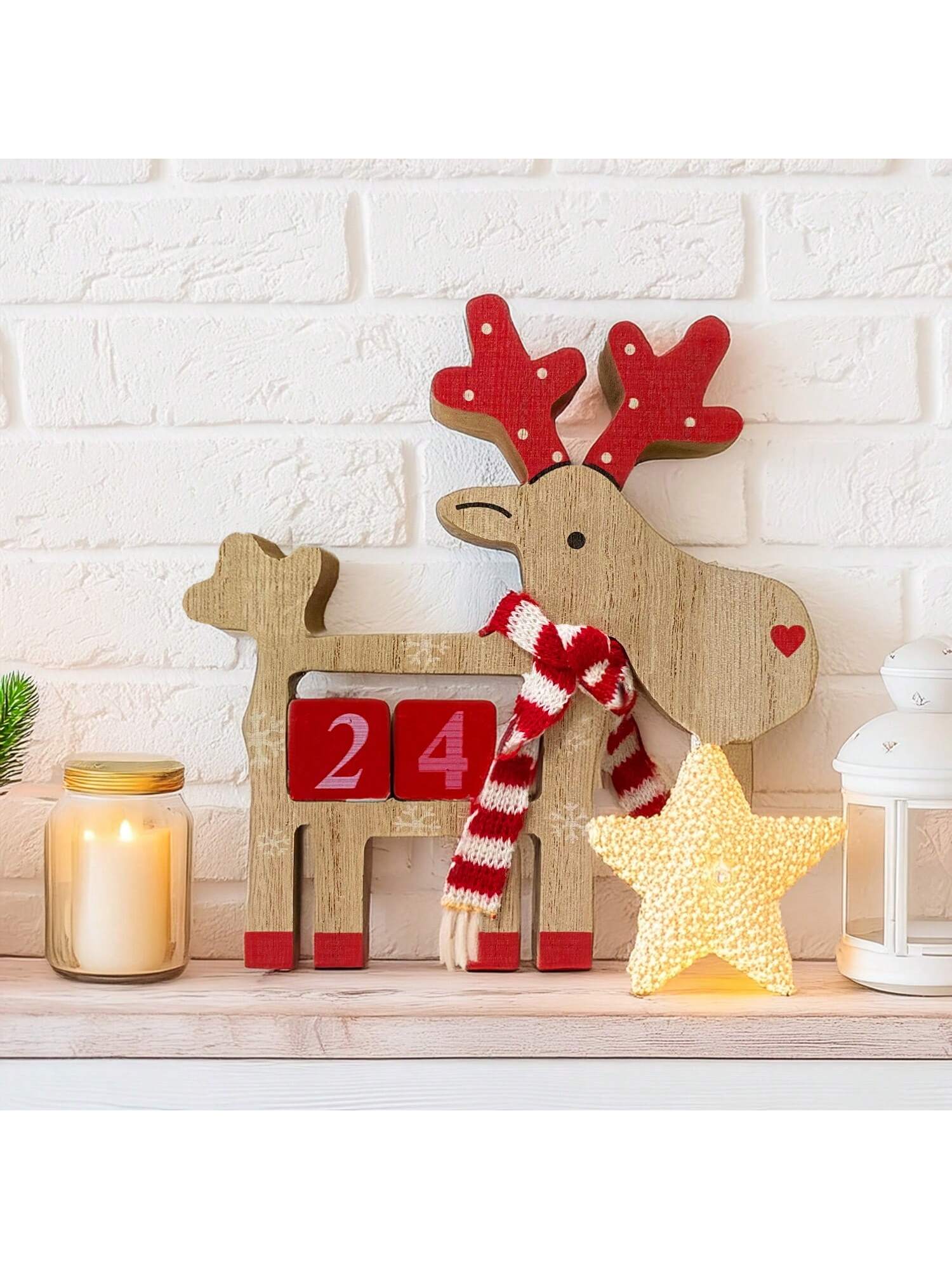 Wooden Christmas Advent Calendar - 3D Holiday Decor, Battery-Free, Christmas Reindeer Wooden Decorative Piece, Party