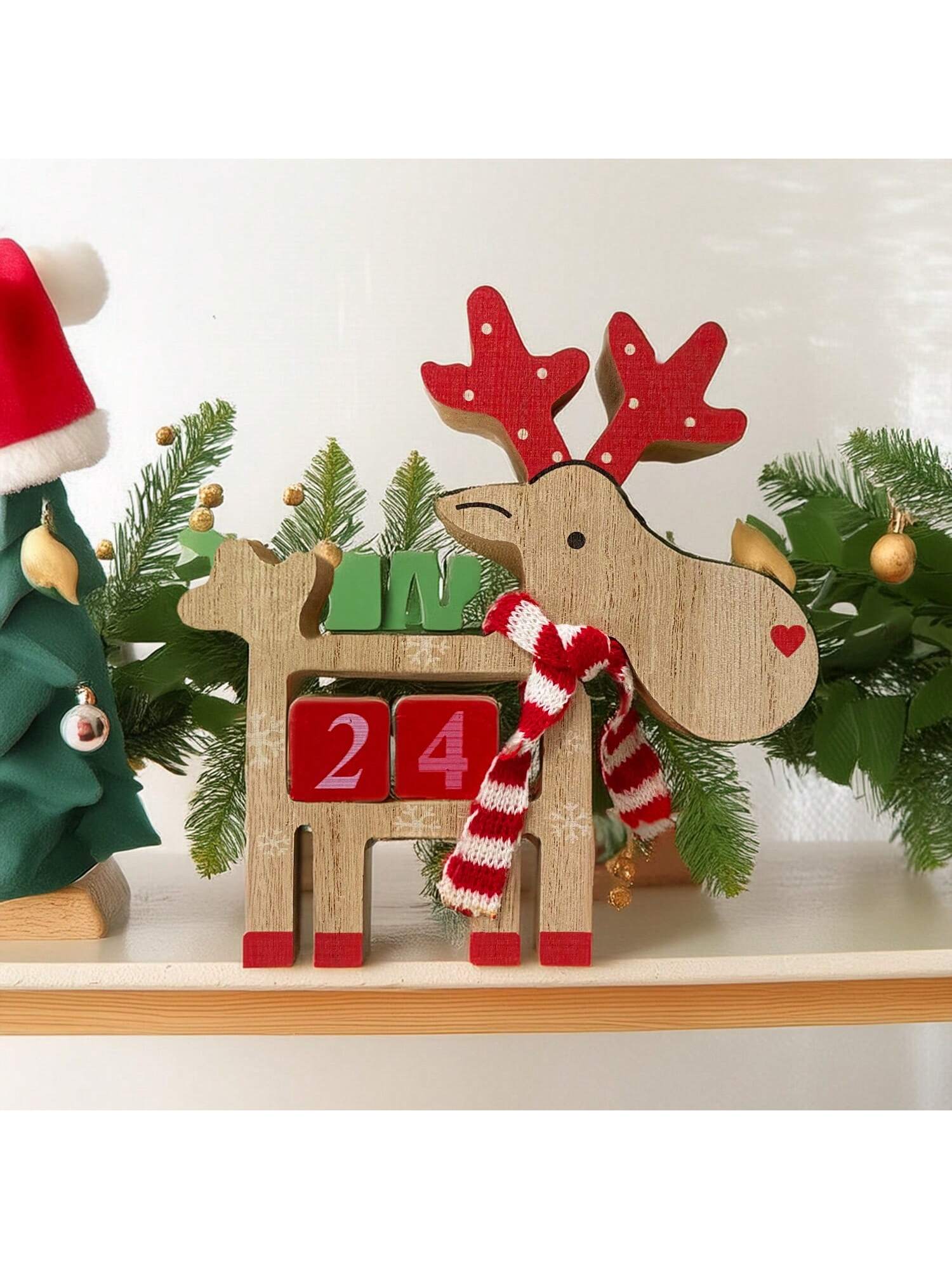 Wooden Christmas Advent Calendar - 3D Holiday Decor, Battery-Free, Christmas Reindeer Wooden Decorative Piece, Party