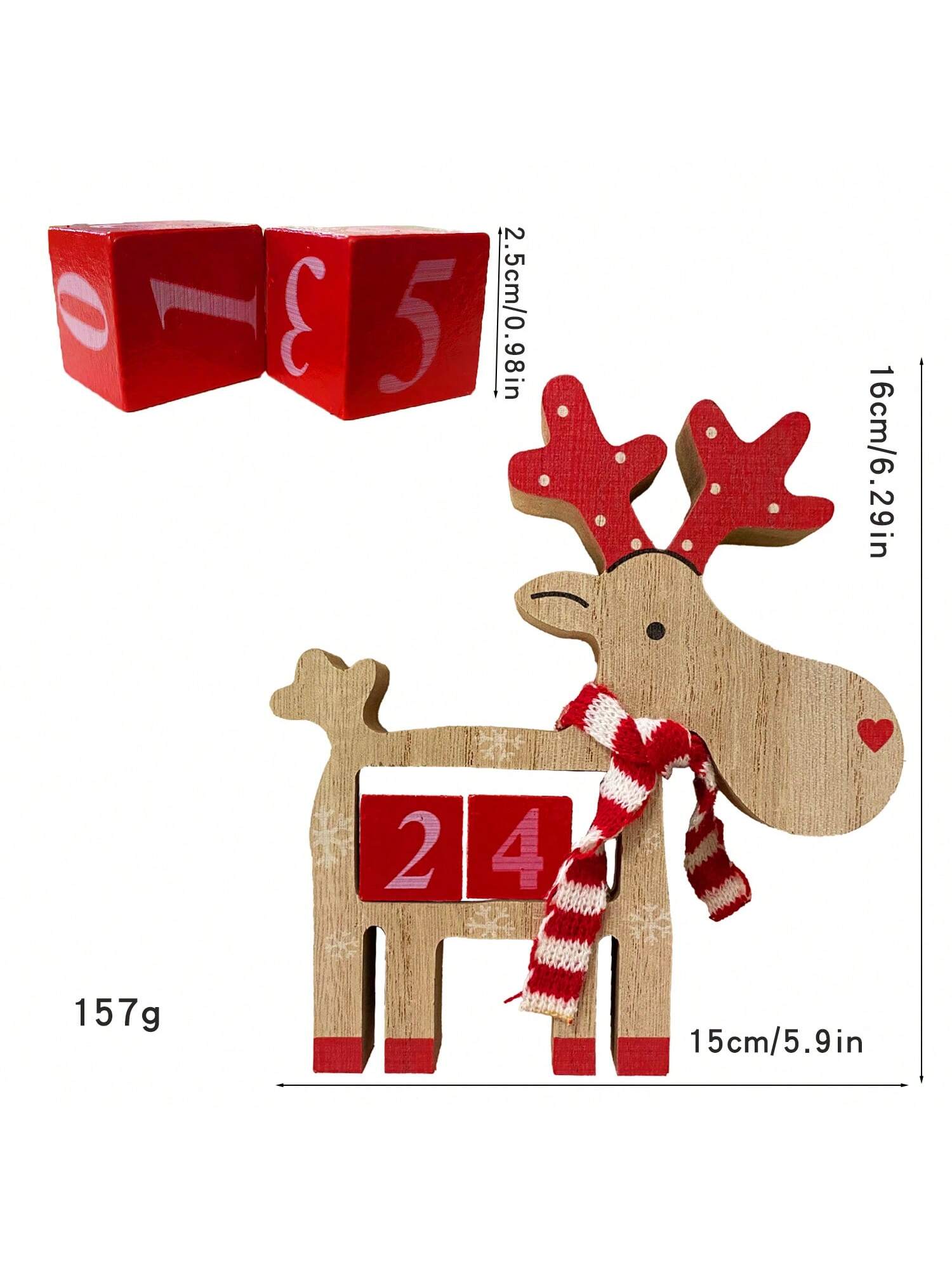 Wooden Christmas Advent Calendar - 3D Holiday Decor, Battery-Free, Christmas Reindeer Wooden Decorative Piece, Party