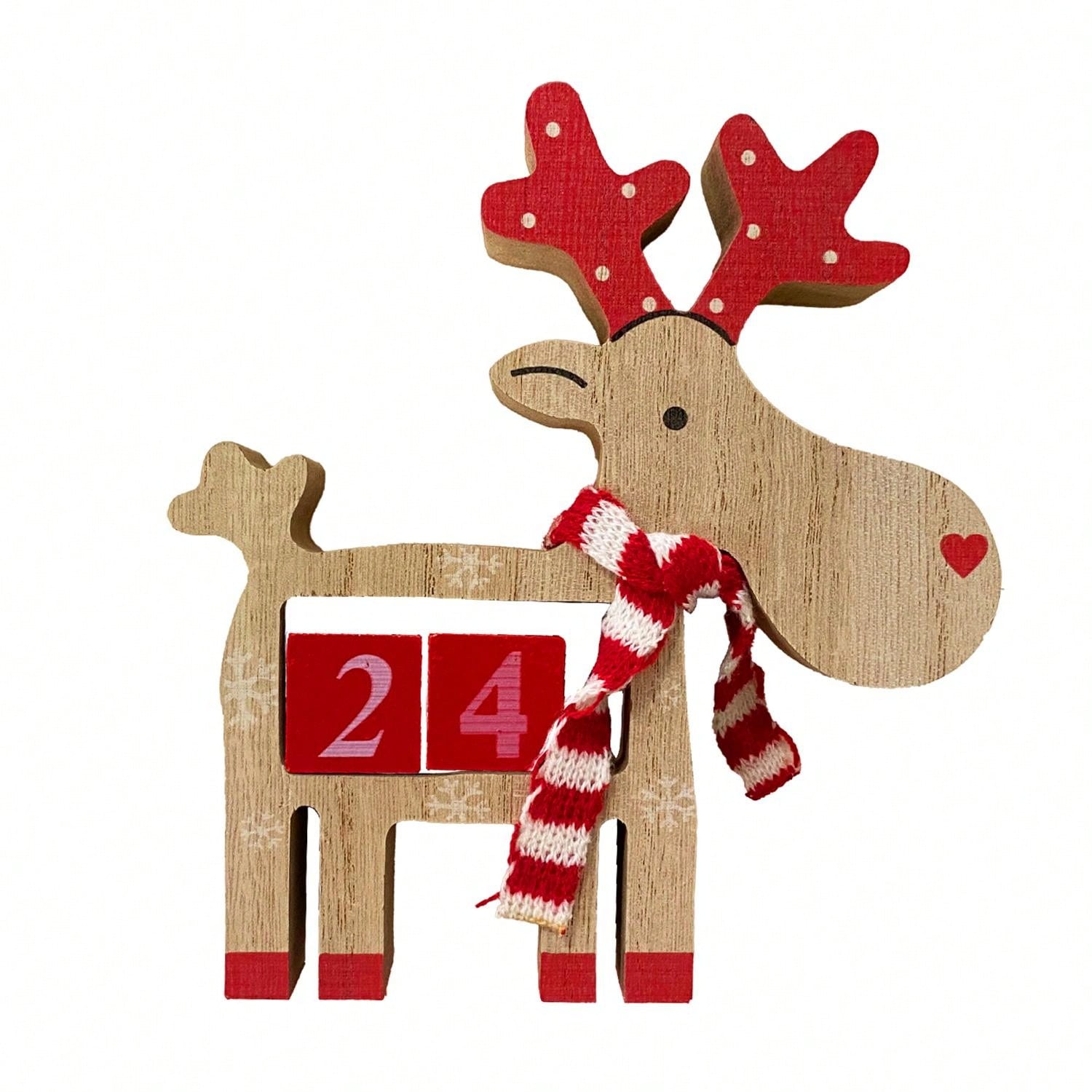 Wooden Christmas Advent Calendar - 3D Holiday Decor, Battery-Free, Christmas Reindeer Wooden Decorative Piece, Party