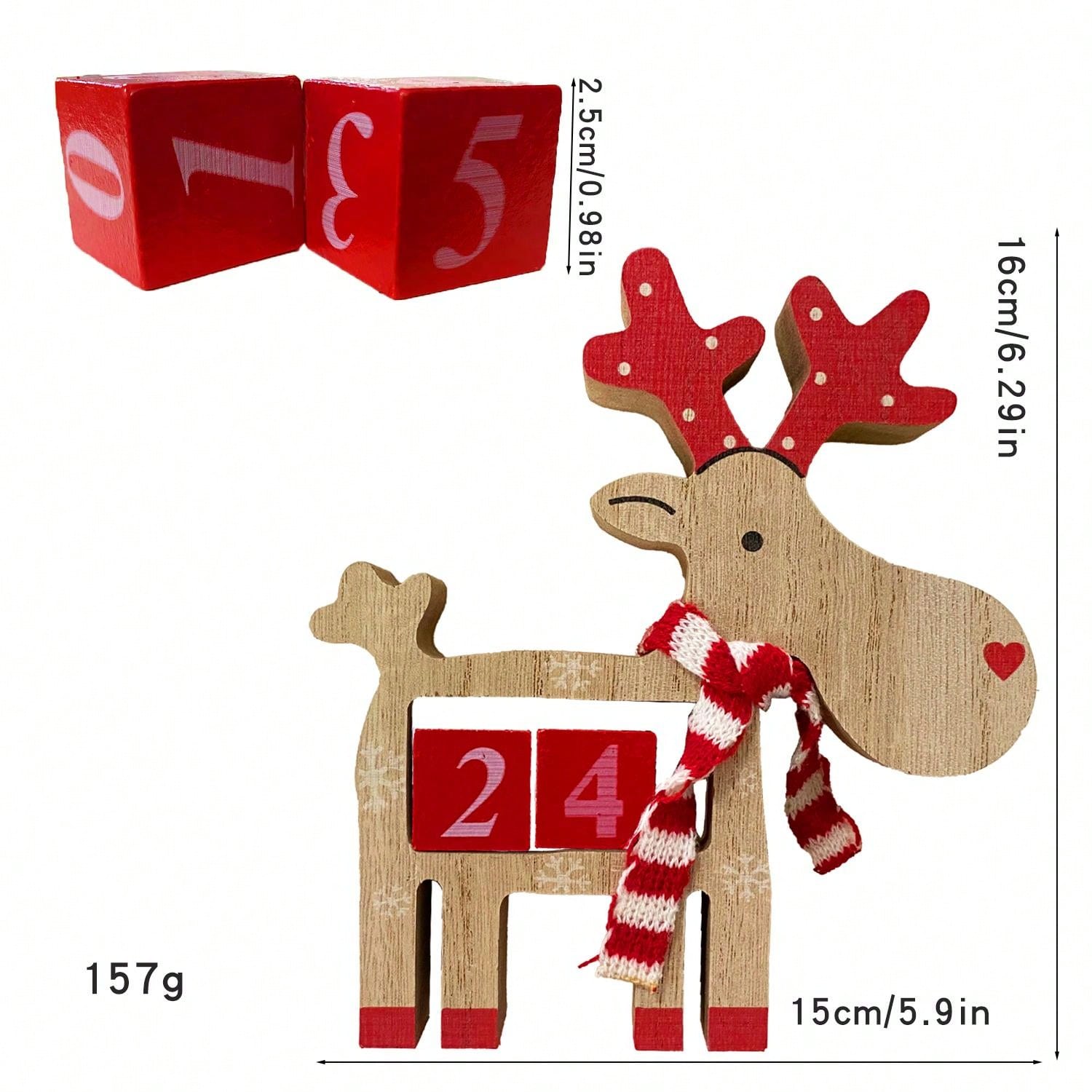 Wooden Christmas Advent Calendar - 3D Holiday Decor, Battery-Free, Christmas Reindeer Wooden Decorative Piece, Party