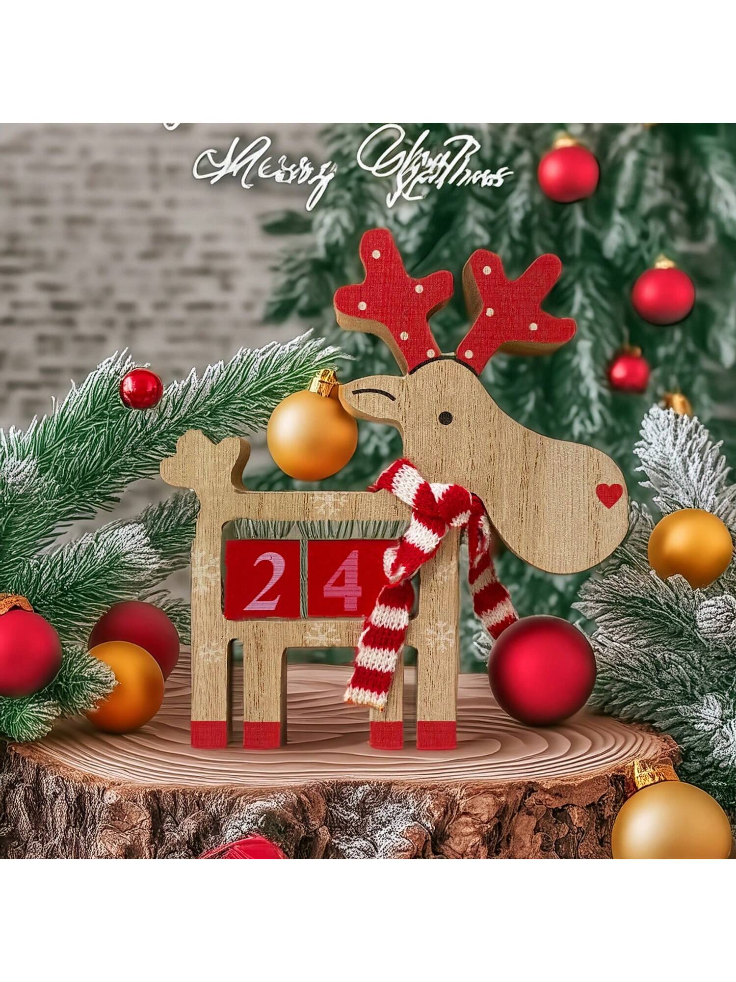 Wooden Christmas Advent Calendar - 3D Holiday Decor, Battery-Free, Christmas Reindeer Wooden Decorative Piece, Party