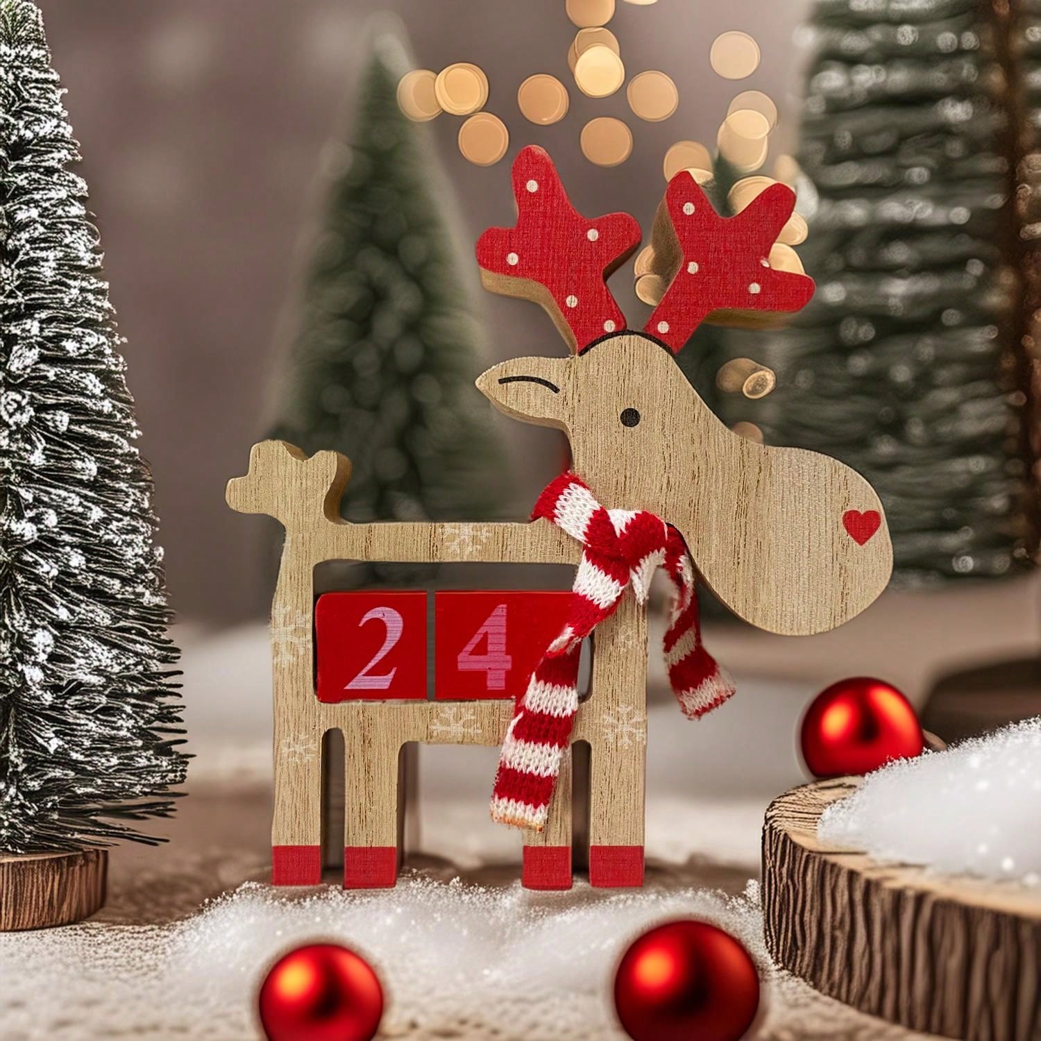 Wooden Christmas Advent Calendar - 3D Holiday Decor, Battery-Free, Christmas Reindeer Wooden Decorative Piece, Party