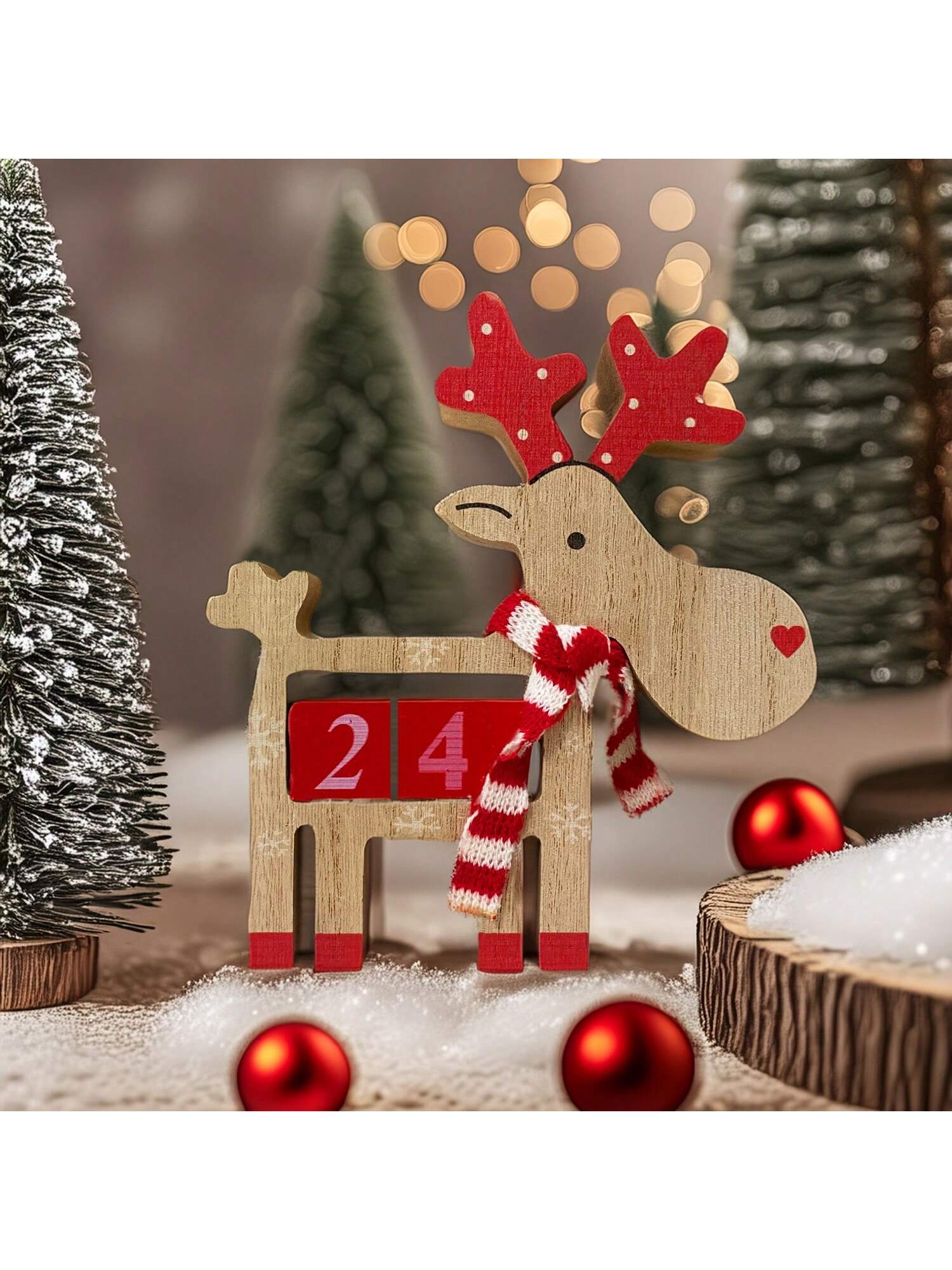 Wooden Christmas Advent Calendar - 3D Holiday Decor, Battery-Free, Christmas Reindeer Wooden Decorative Piece, Party