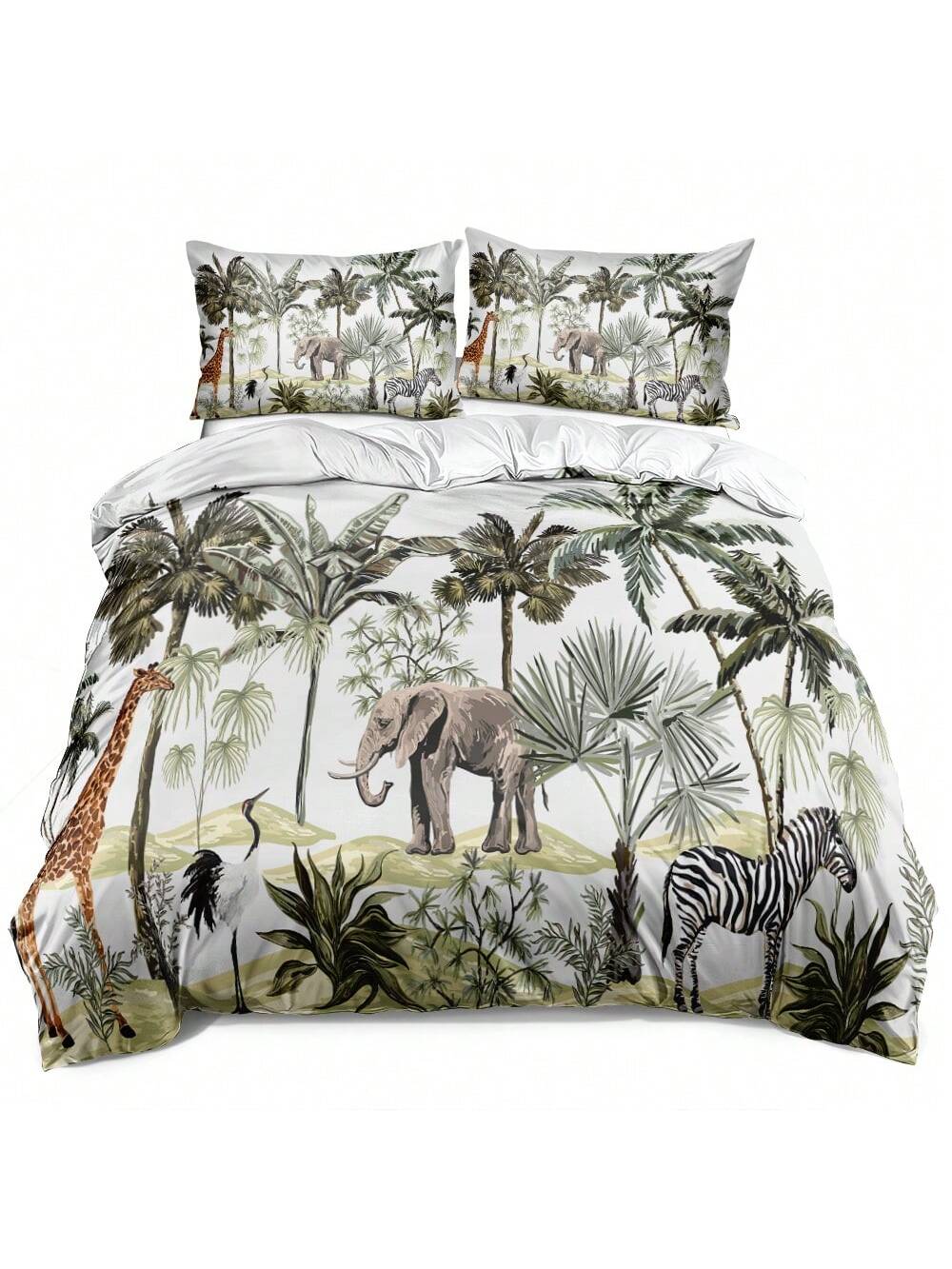 2/3pcs 3D Tropical Print Duvet Cover Set  Leaf And Elephant Patterned Bedding Set(Size 135x200 Only 1 Pillowcase)