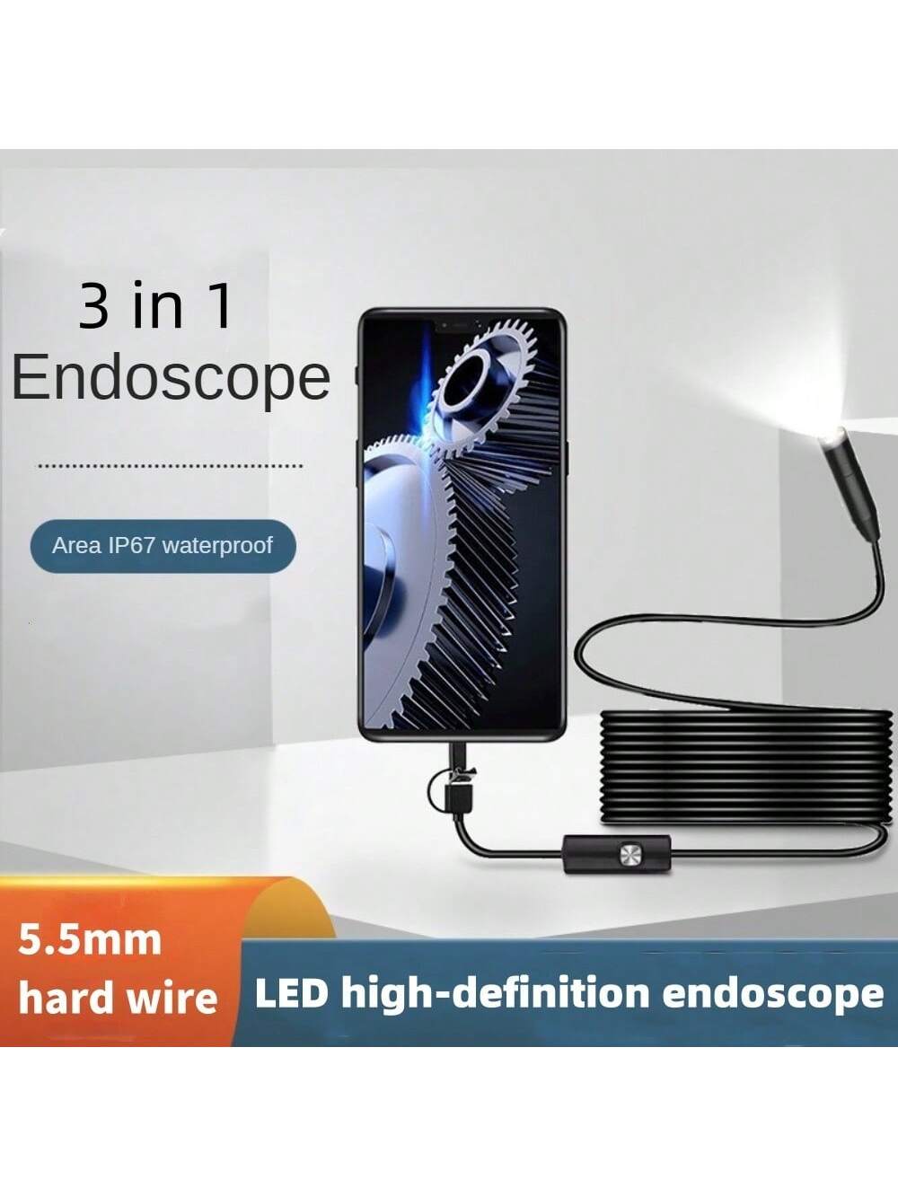 5.5mm Type C, USB, Android Endoscope Camera, 1m, 2m, 3m, Hard Cable Inspection Snake Type USB, Type C, Android Phone Endoscope Camera With LED