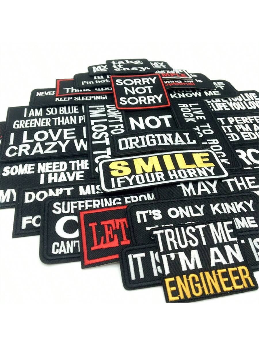 32pcs Embroidered Iron On Patches With Motivational Slogans - Assorted Funny Sayings Applique Badges For Clothing And Accessories DIY Decoration