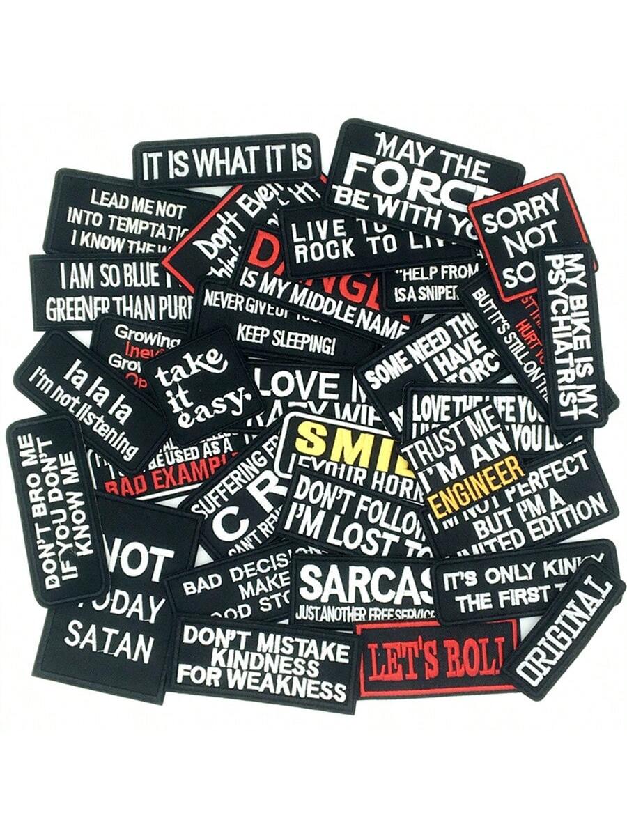 32pcs Embroidered Iron On Patches With Motivational Slogans - Assorted Funny Sayings Applique Badges For Clothing And Accessories DIY Decoration