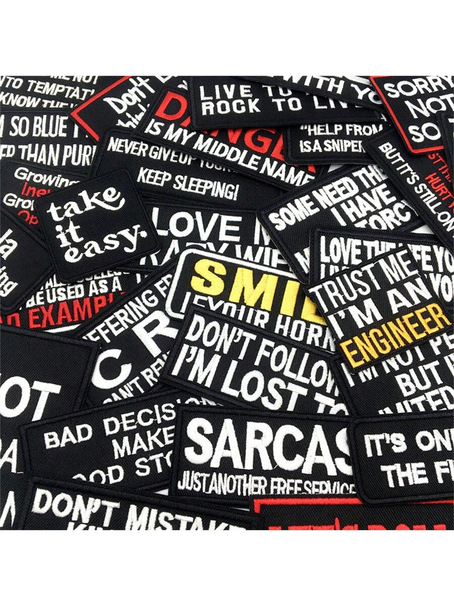 32pcs Embroidered Iron On Patches With Motivational Slogans - Assorted Funny Sayings Applique Badges For Clothing And Accessories DIY Decoration