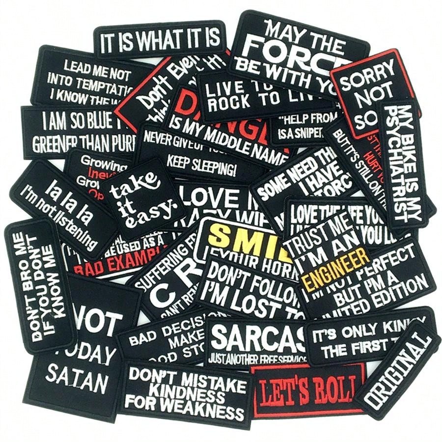 32pcs Embroidered Iron On Patches With Motivational Slogans - Assorted Funny Sayings Applique Badges For Clothing And Accessories DIY Decoration