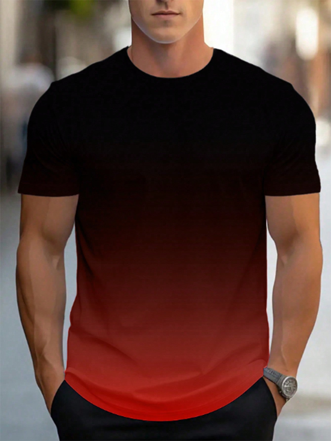 Manfinity Homme Men's Summer Ombre Round Neck Short Sleeve Casual T-Shirt