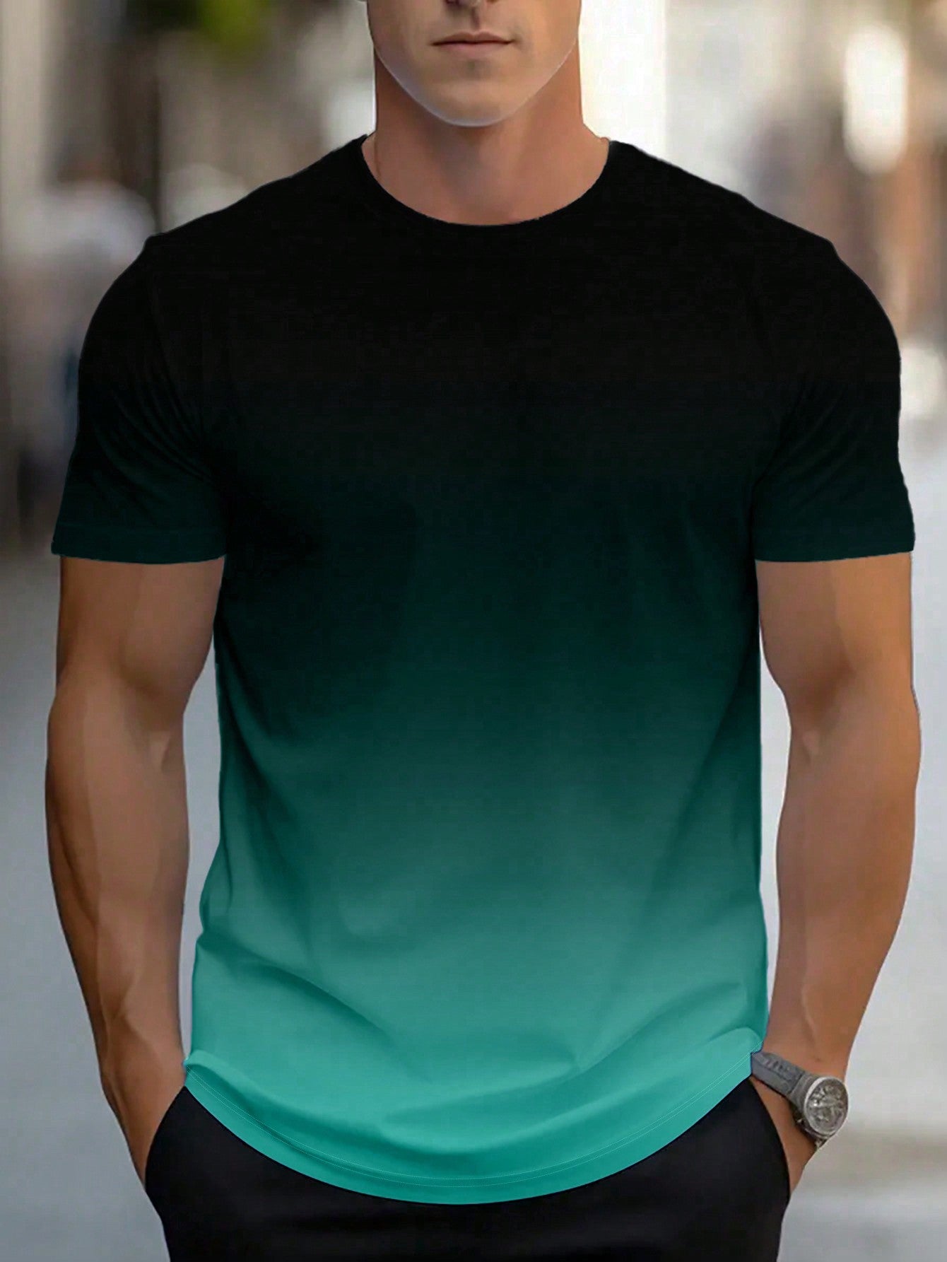 Manfinity Homme Men's Summer Ombre Round Neck Short Sleeve Casual T-Shirt