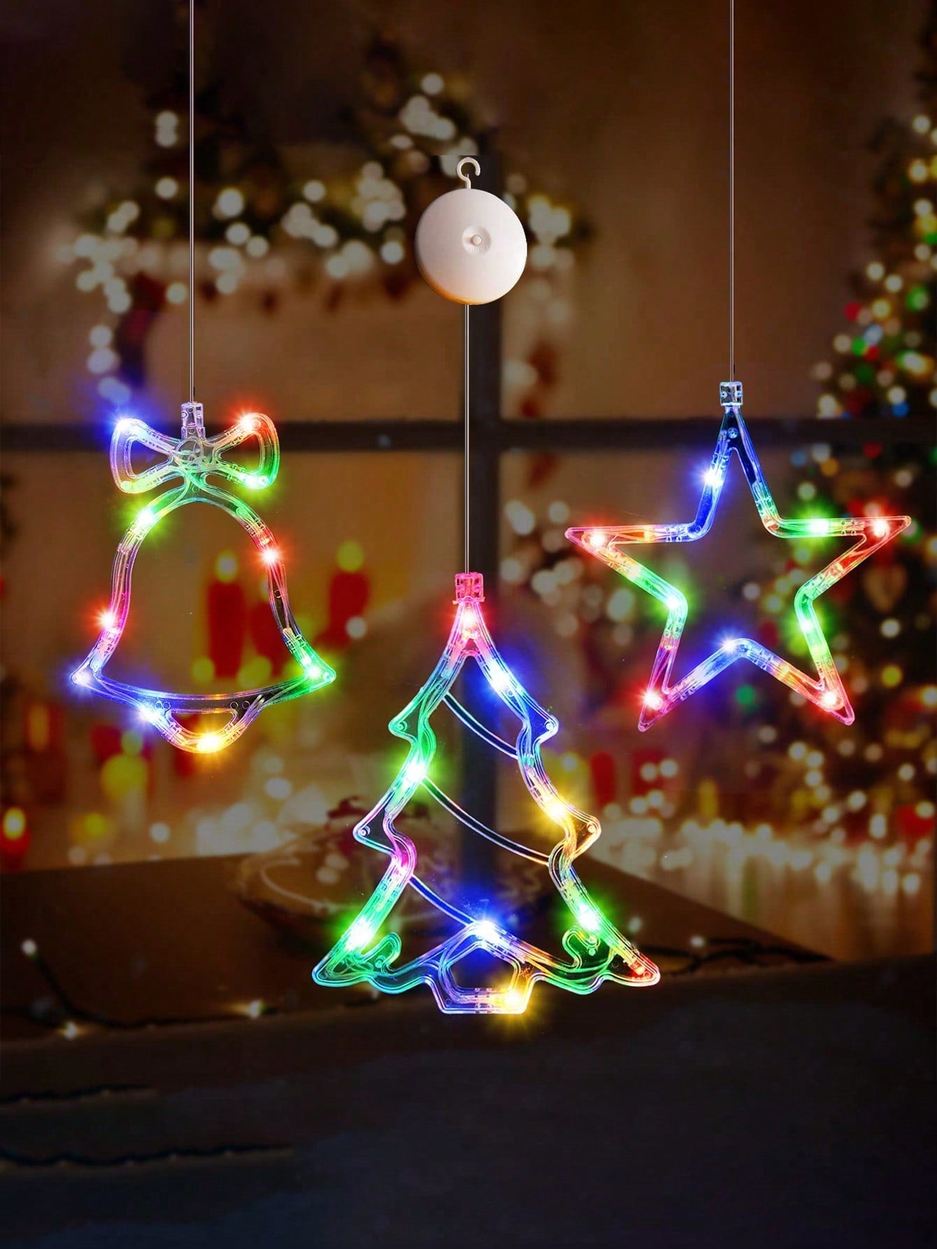 1pc/3pcs-Warm Yellow Light Christmas Window Light Christmas Decoration LED Suction Cup Light Christmas Decoration Christmas Bell, Christmas Tree, Star LED Suction Cup Light 7.8*6.3in Battery Powered Indoor Outdoor Decoration Christmas Tree Fireplace Wind