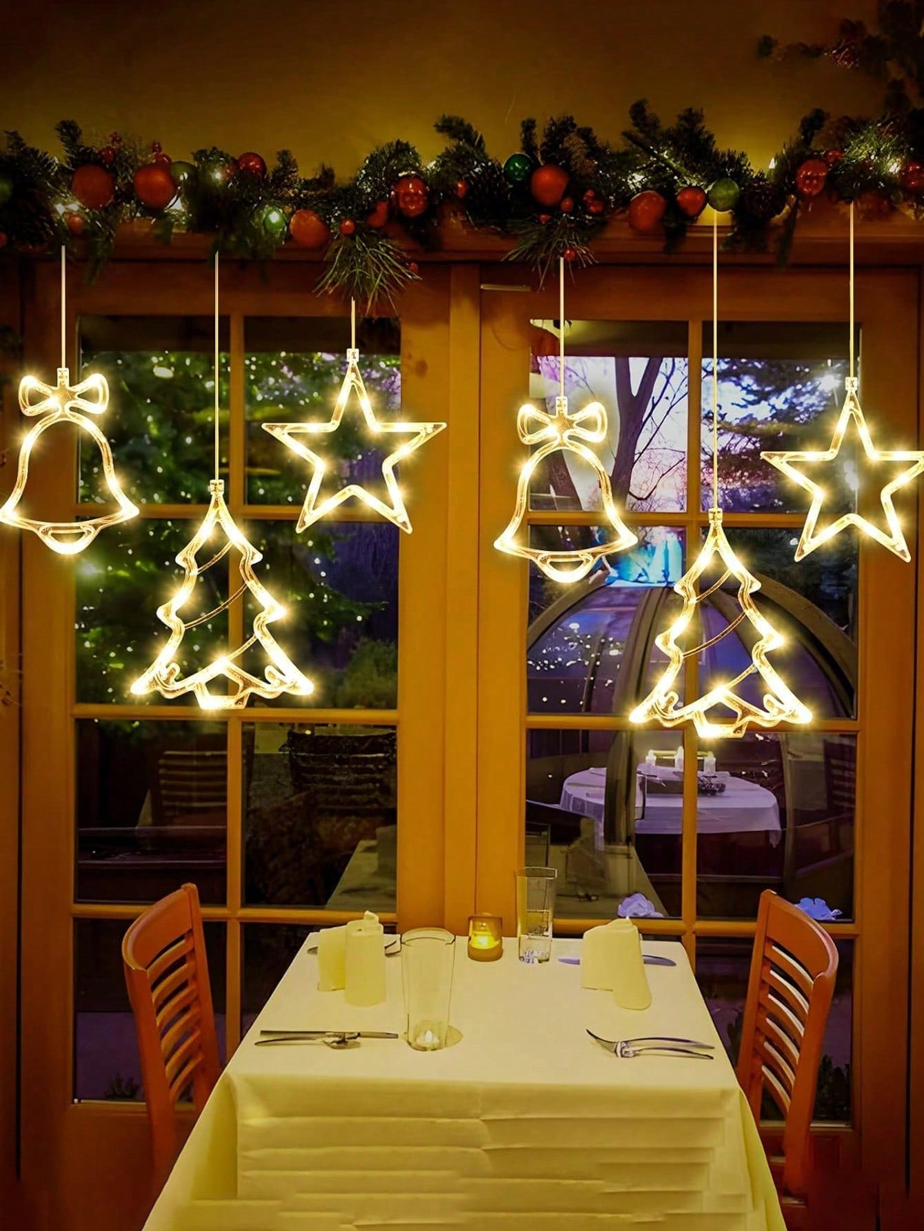 1pc/3pcs-Warm Yellow Light Christmas Window Light Christmas Decoration LED Suction Cup Light Christmas Decoration Christmas Bell, Christmas Tree, Star LED Suction Cup Light 7.8*6.3in Battery Powered Indoor Outdoor Decoration Christmas Tree Fireplace Wind