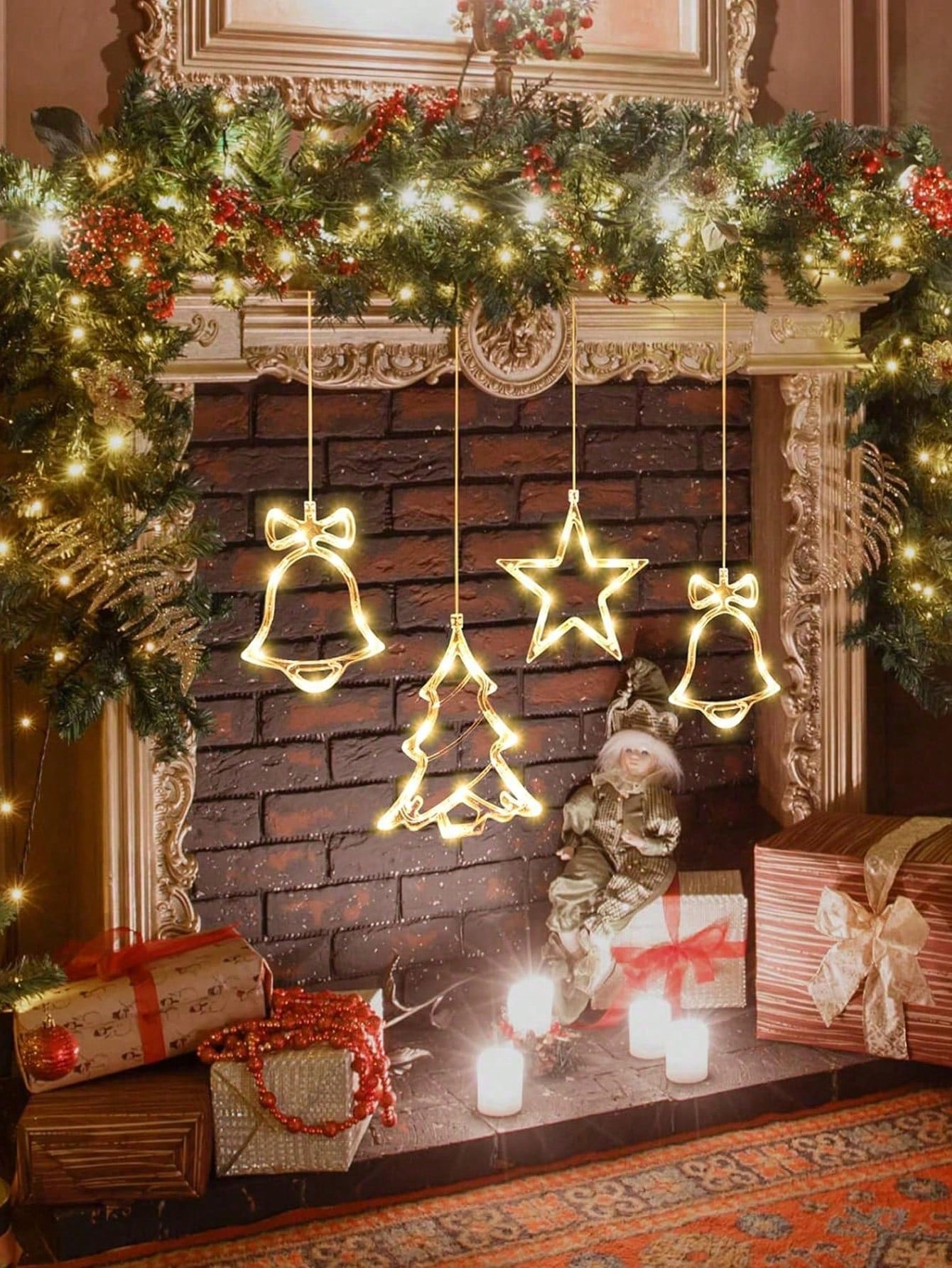 1pc/3pcs-Warm Yellow Light Christmas Window Light Christmas Decoration LED Suction Cup Light Christmas Decoration Christmas Bell, Christmas Tree, Star LED Suction Cup Light 7.8*6.3in Battery Powered Indoor Outdoor Decoration Christmas Tree Fireplace Wind