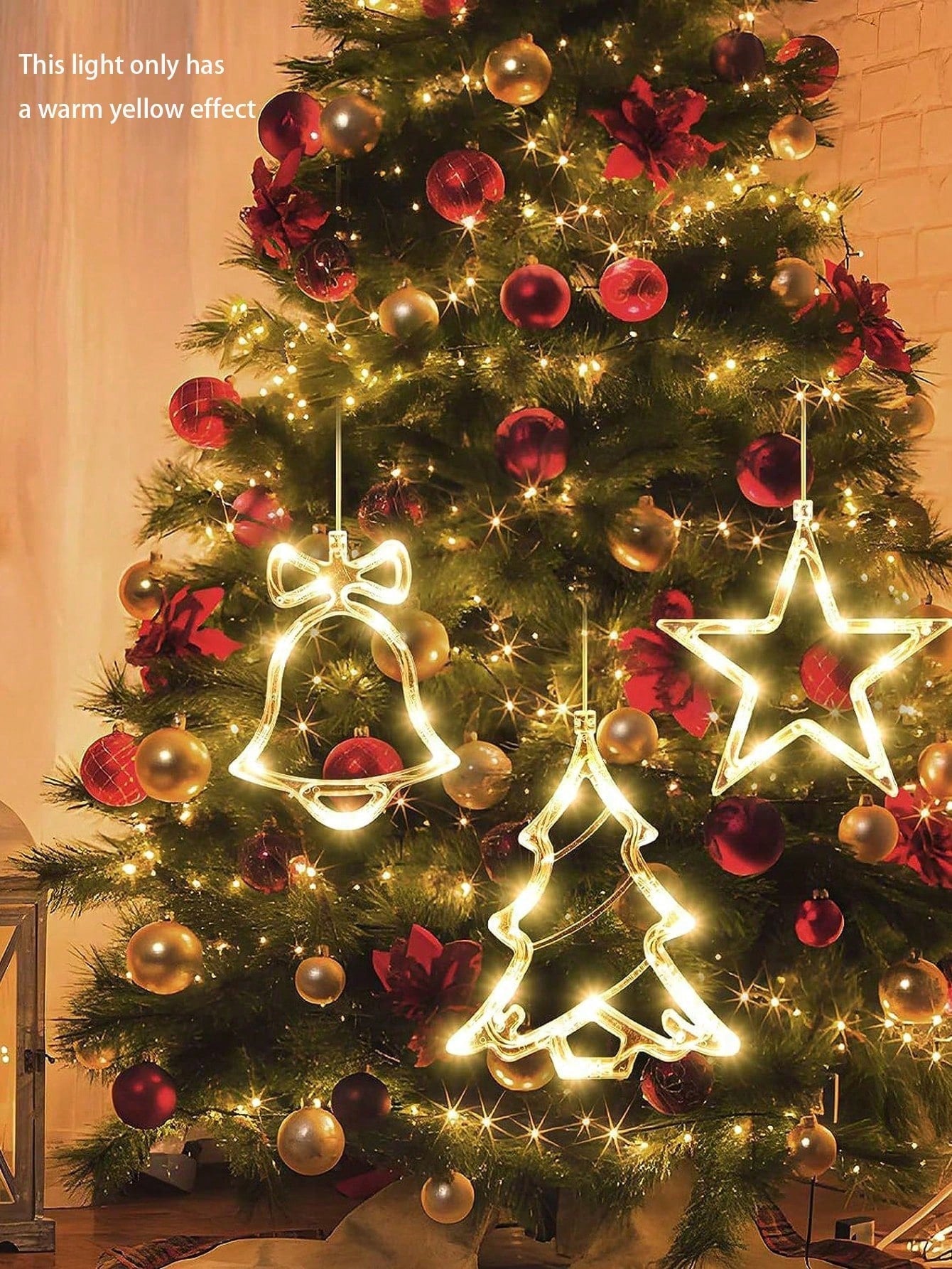 1pc/3pcs-Warm Yellow Light Christmas Window Light Christmas Decoration LED Suction Cup Light Christmas Decoration Christmas Bell, Christmas Tree, Star LED Suction Cup Light 7.8*6.3in Battery Powered Indoor Outdoor Decoration Christmas Tree Fireplace Wind