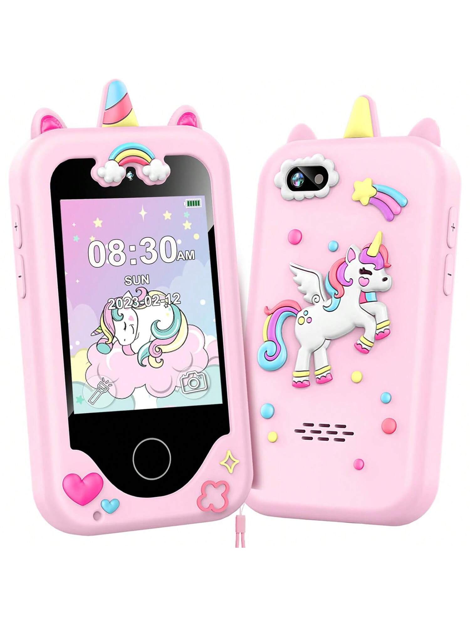 Christmas Decoration Kids Smart Phone For Girls Unicorns Gifts For Girls Toys 8-10 Years Old Phone Touchscreen Learning Toy Christmas Birthday Gifts For 3 4 5 6 7 8 9 Year Old Girls With 512MB SD Card