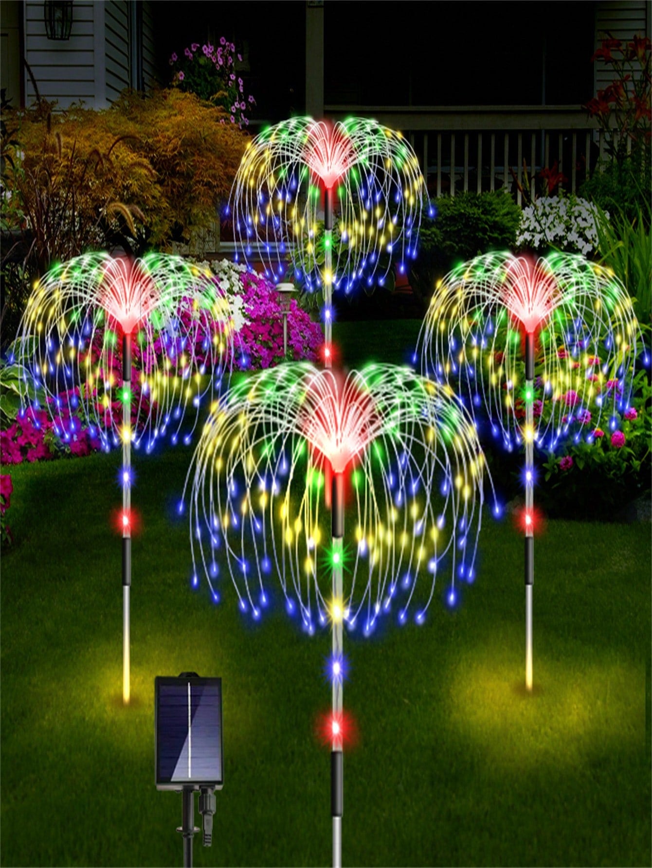 1pc/4pcs Solar Fireworks Garden Lights With Luminous Rods, 2/8 Lighting Modes, Outdoor Copper Wire Fireworks Light String, Suitable For Landscape Courtyard Paths, Commercial Lighting Atmosphere, Holiday Decoration