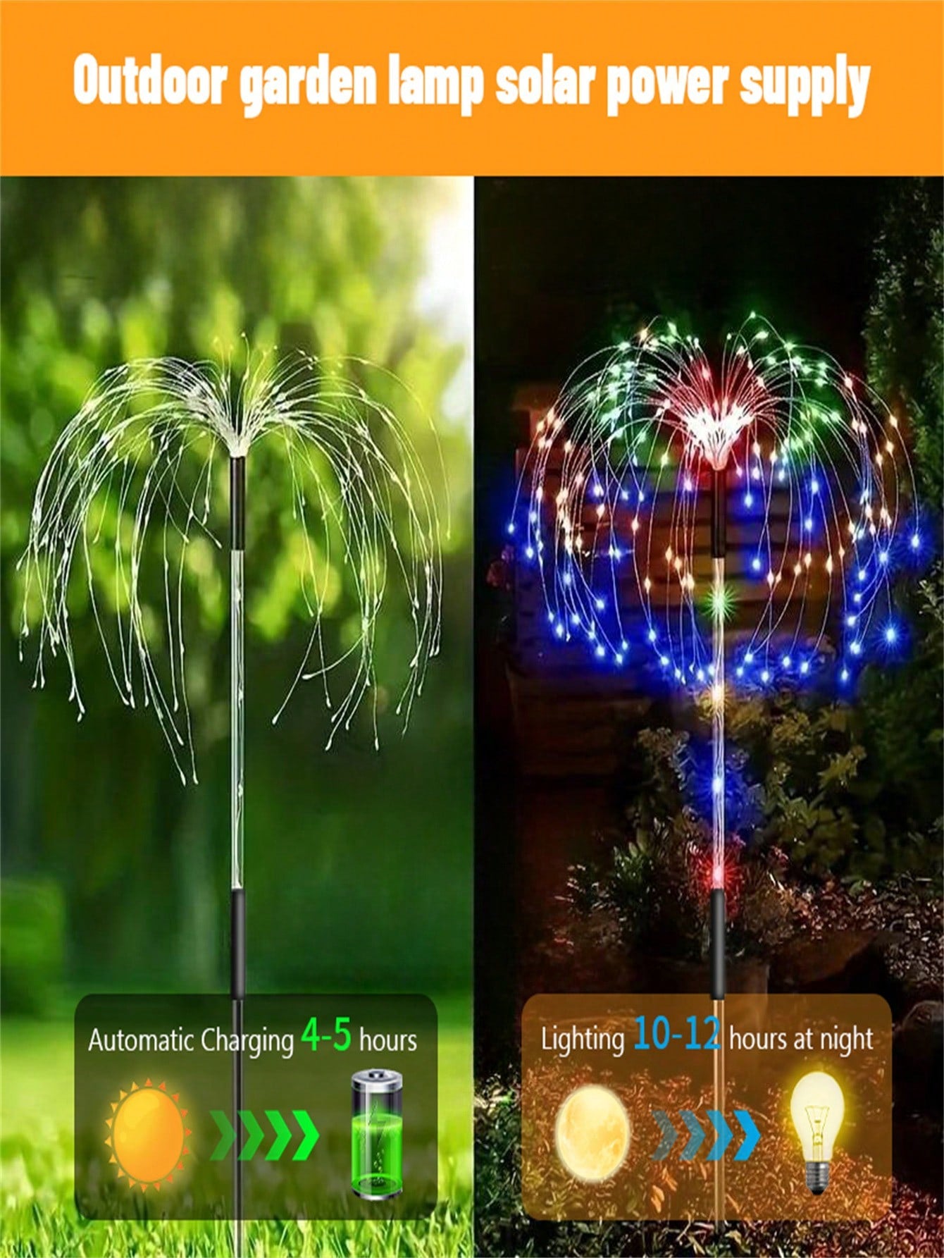 1pc/4pcs Solar Fireworks Garden Lights With Luminous Rods, 2/8 Lighting Modes, Outdoor Copper Wire Fireworks Light String, Suitable For Landscape Courtyard Paths, Commercial Lighting Atmosphere, Holiday Decoration