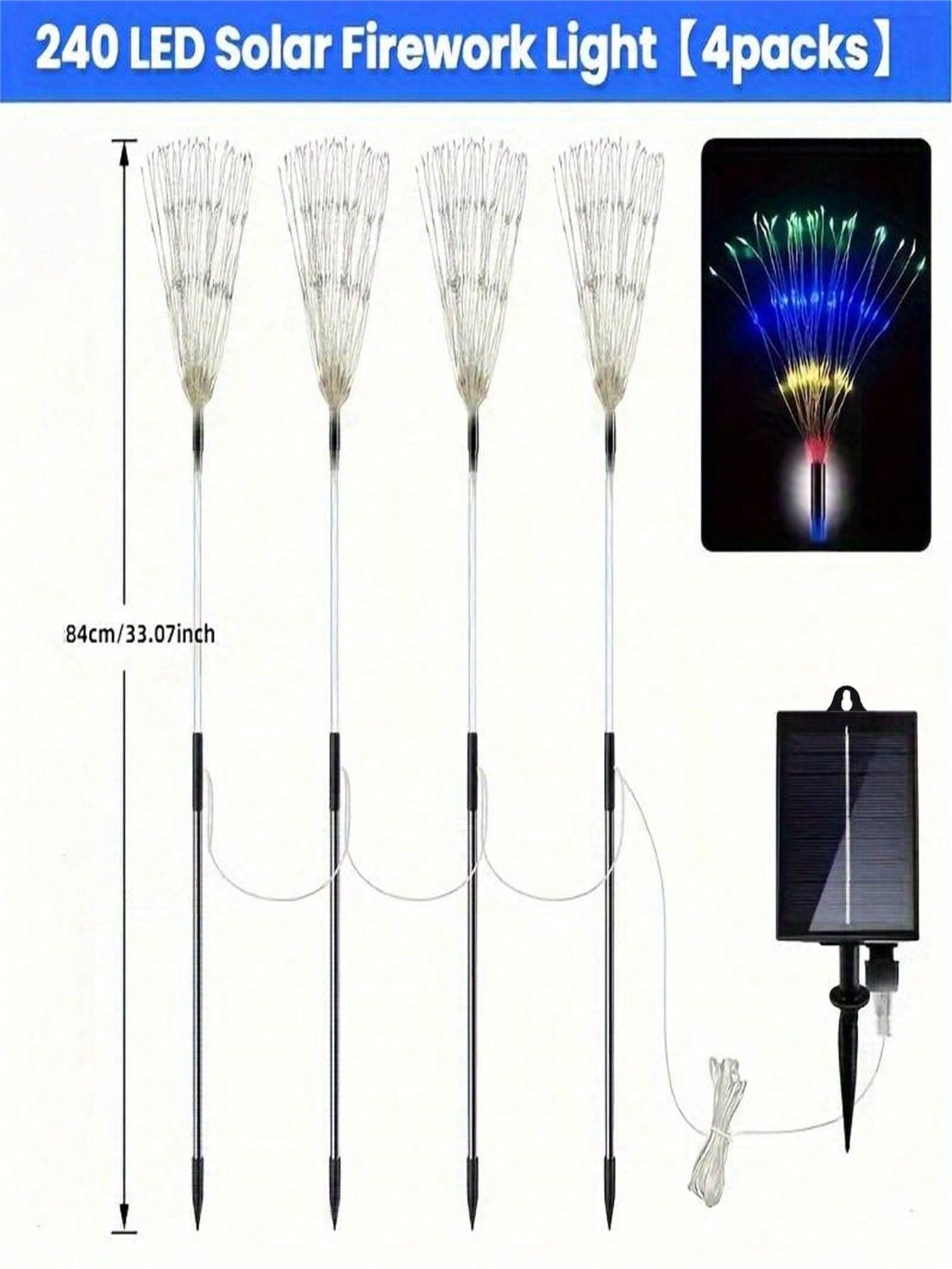 1pc/4pcs Solar Fireworks Garden Lights With Luminous Rods, 2/8 Lighting Modes, Outdoor Copper Wire Fireworks Light String, Suitable For Landscape Courtyard Paths, Commercial Lighting Atmosphere, Holiday Decoration