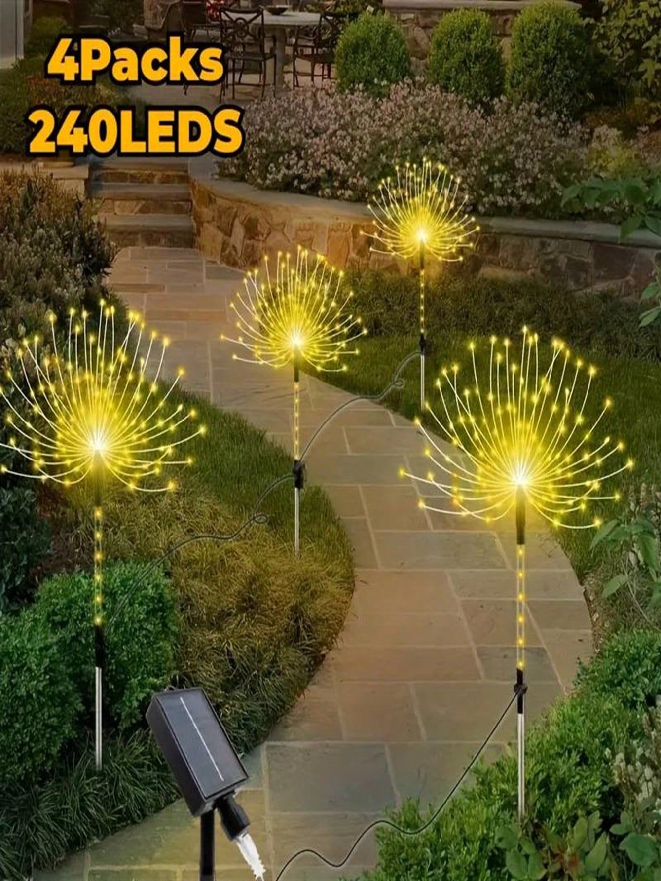 1pc/4pcs Solar Fireworks Garden Lights With Luminous Rods, 2/8 Lighting Modes, Outdoor Copper Wire Fireworks Light String, Suitable For Landscape Courtyard Paths, Commercial Lighting Atmosphere, Holiday Decoration