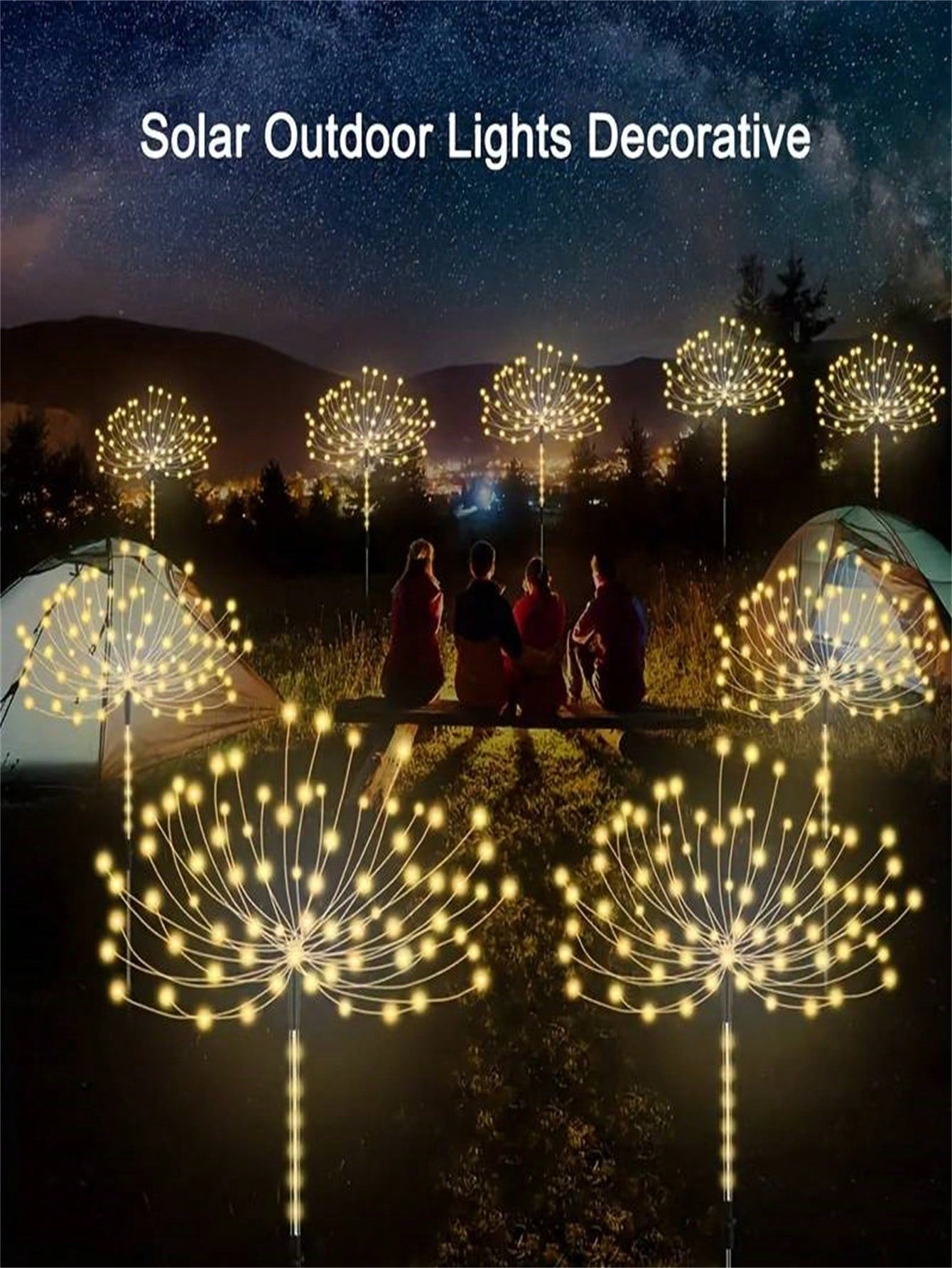 1pc/4pcs Solar Fireworks Garden Lights With Luminous Rods, 2/8 Lighting Modes, Outdoor Copper Wire Fireworks Light String, Suitable For Landscape Courtyard Paths, Commercial Lighting Atmosphere, Holiday Decoration