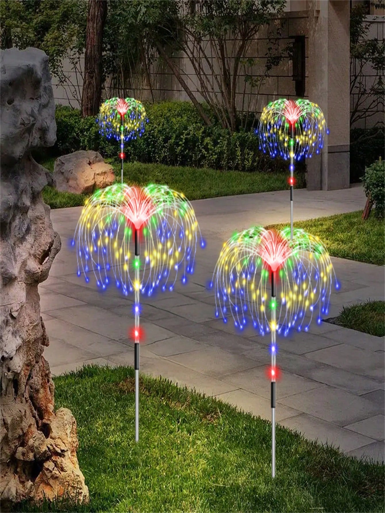 1pc/4pcs Solar Fireworks Garden Lights With Luminous Rods, 2/8 Lighting Modes, Outdoor Copper Wire Fireworks Light String, Suitable For Landscape Courtyard Paths, Commercial Lighting Atmosphere, Holiday Decoration