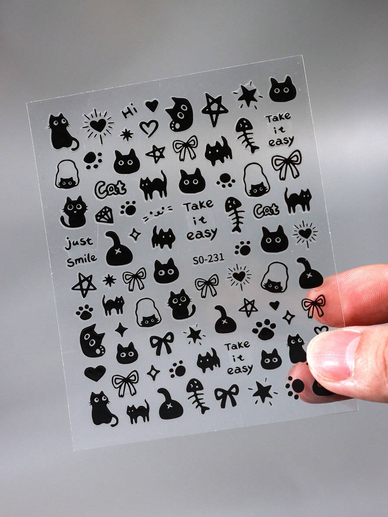 FULL BEAUTY 2pcs Cute Black Cat Nail Stickers 3D Cartoon Animal Self-Adhesive Nail Art Decals Sliders Decorations Manicure Accessories DIY