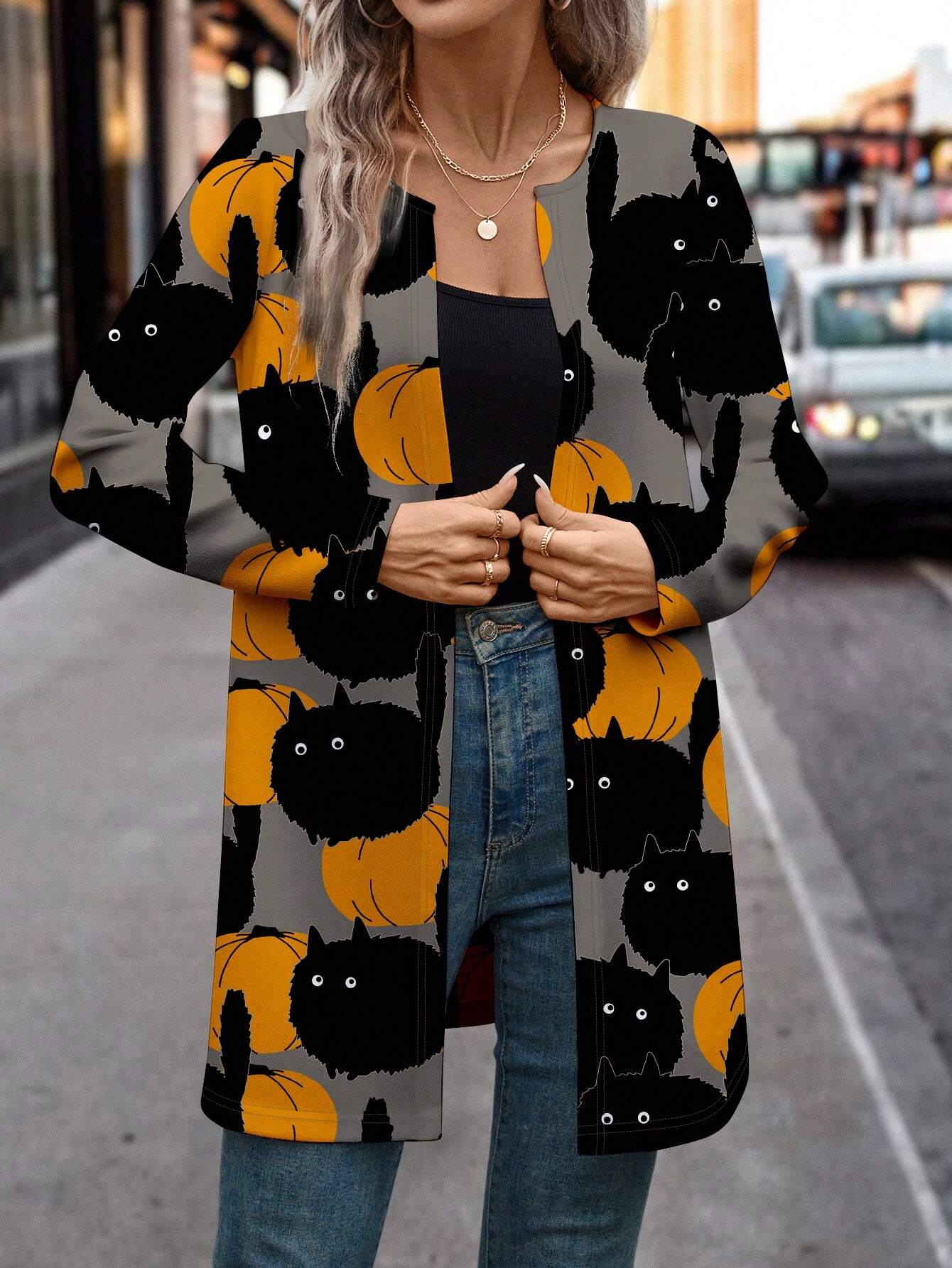 Clasi Leopard Print Loose Fit Cardigan Long Sleeve Women Regular Jacket, Suitable For Autumn