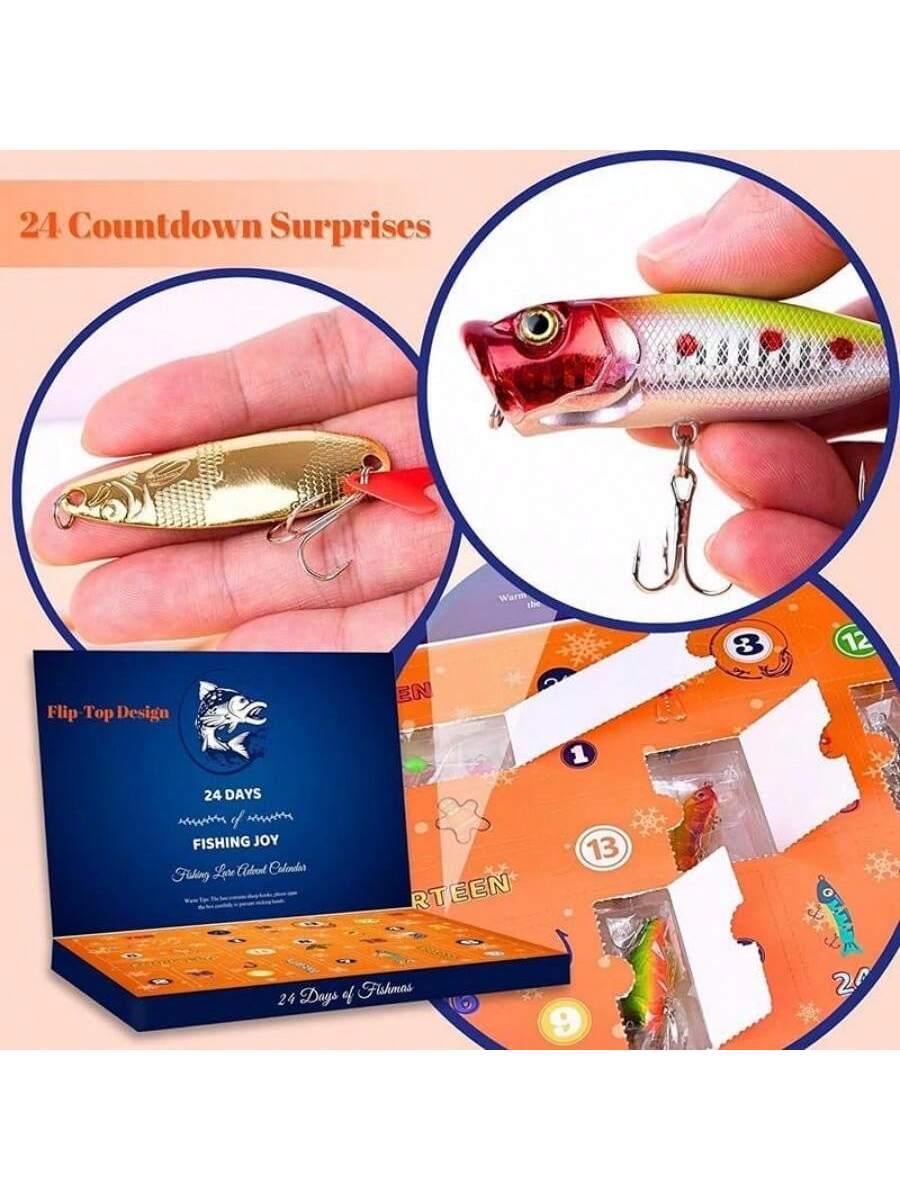 24 PCS Fishing Set Christmas Day Gift Blind Box Creative Fishing Lover Creative Metal Sequin Lure Christmas Gift Set,The Bait Style Is Random,Christmas Gift Blind Box,Christmas