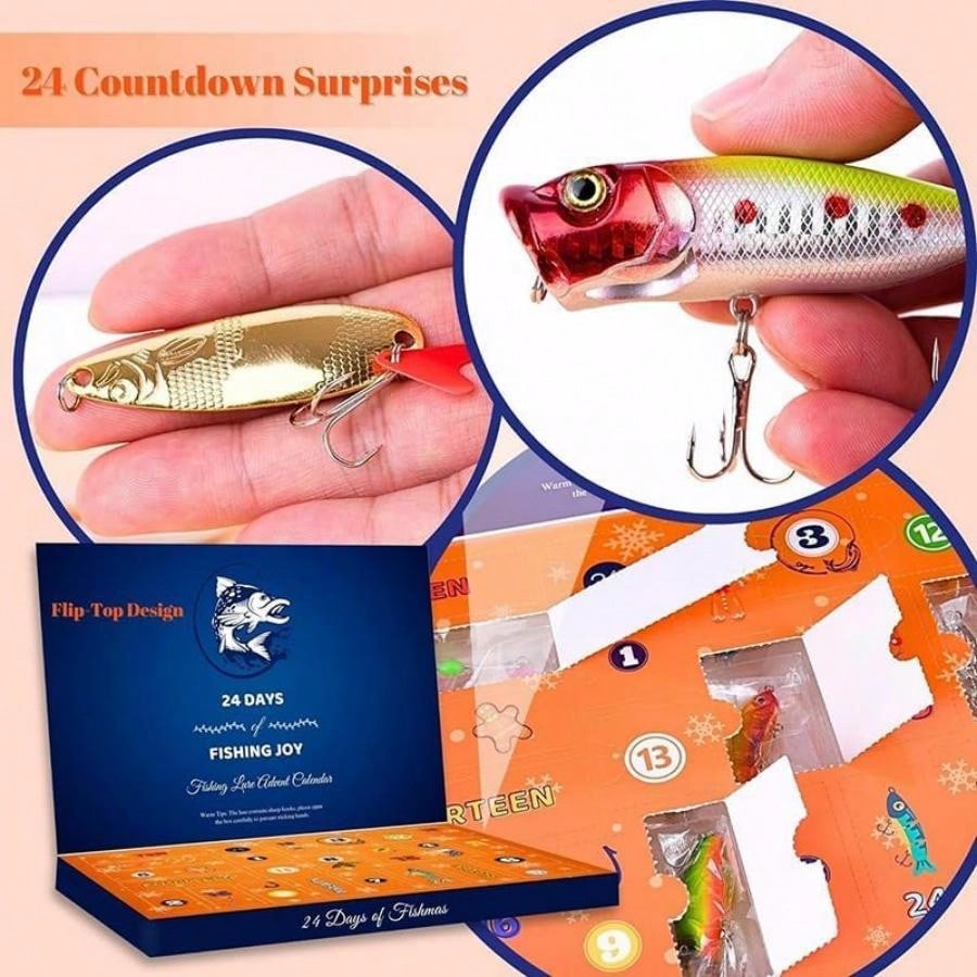 24 PCS Fishing Set Christmas Day Gift Blind Box Creative Fishing Lover Creative Metal Sequin Lure Christmas Gift Set,The Bait Style Is Random,Christmas Gift Blind Box,Christmas