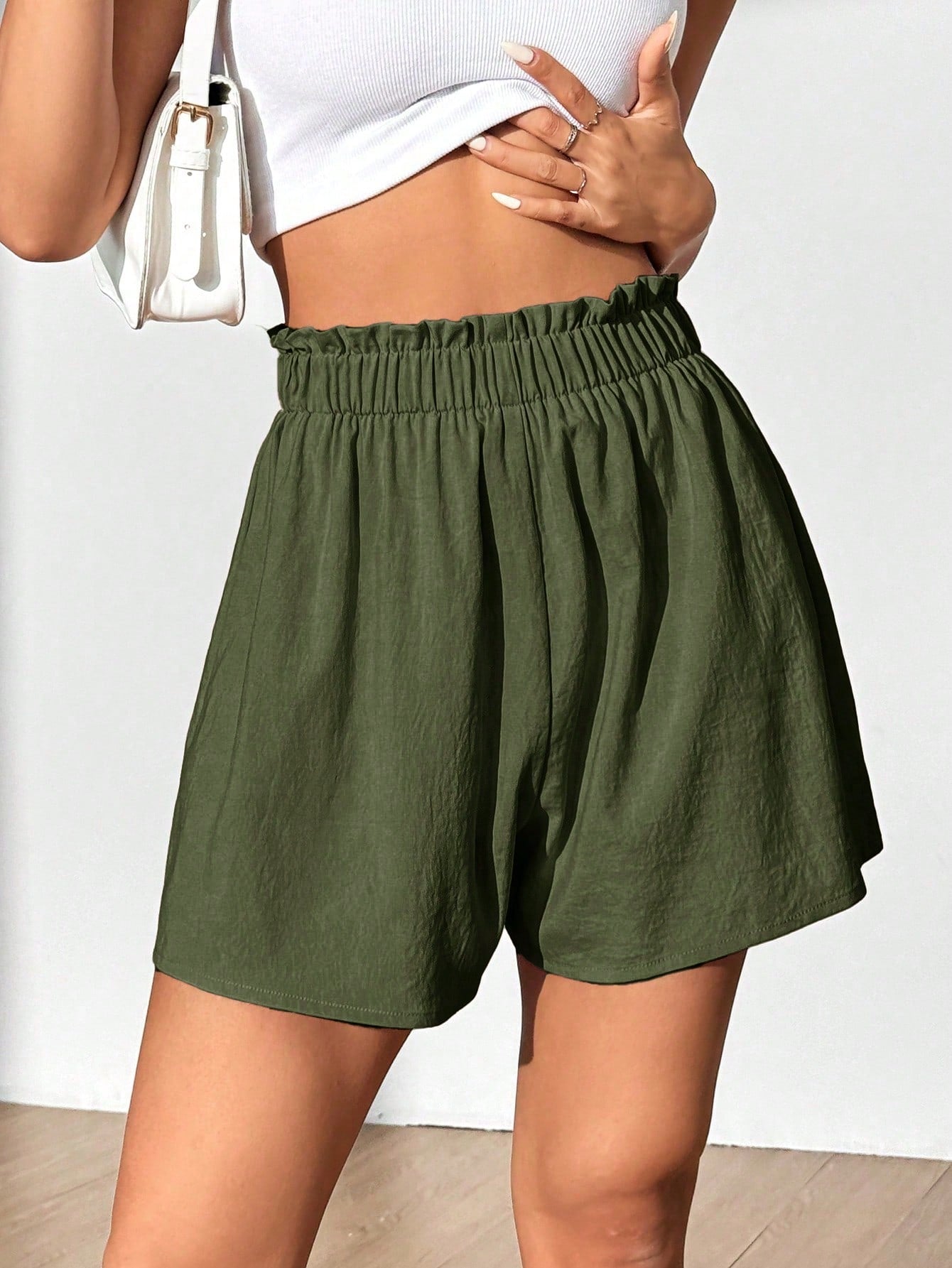 MOOSTA Solid Color Paper Bag Waist Casual Wide-Leg Shorts