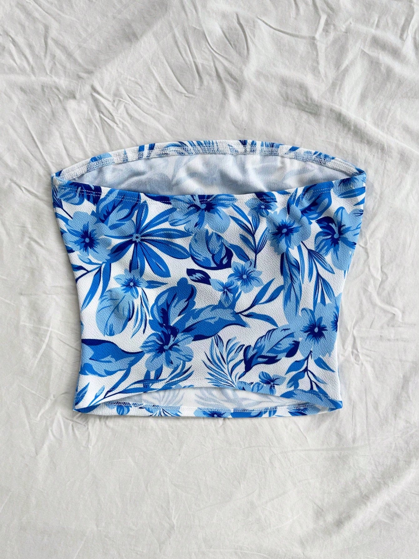 WYWH Ladies Blue & White Printed Bandeau Top For Vacation, Autumn & Winter Fashion Undershirt