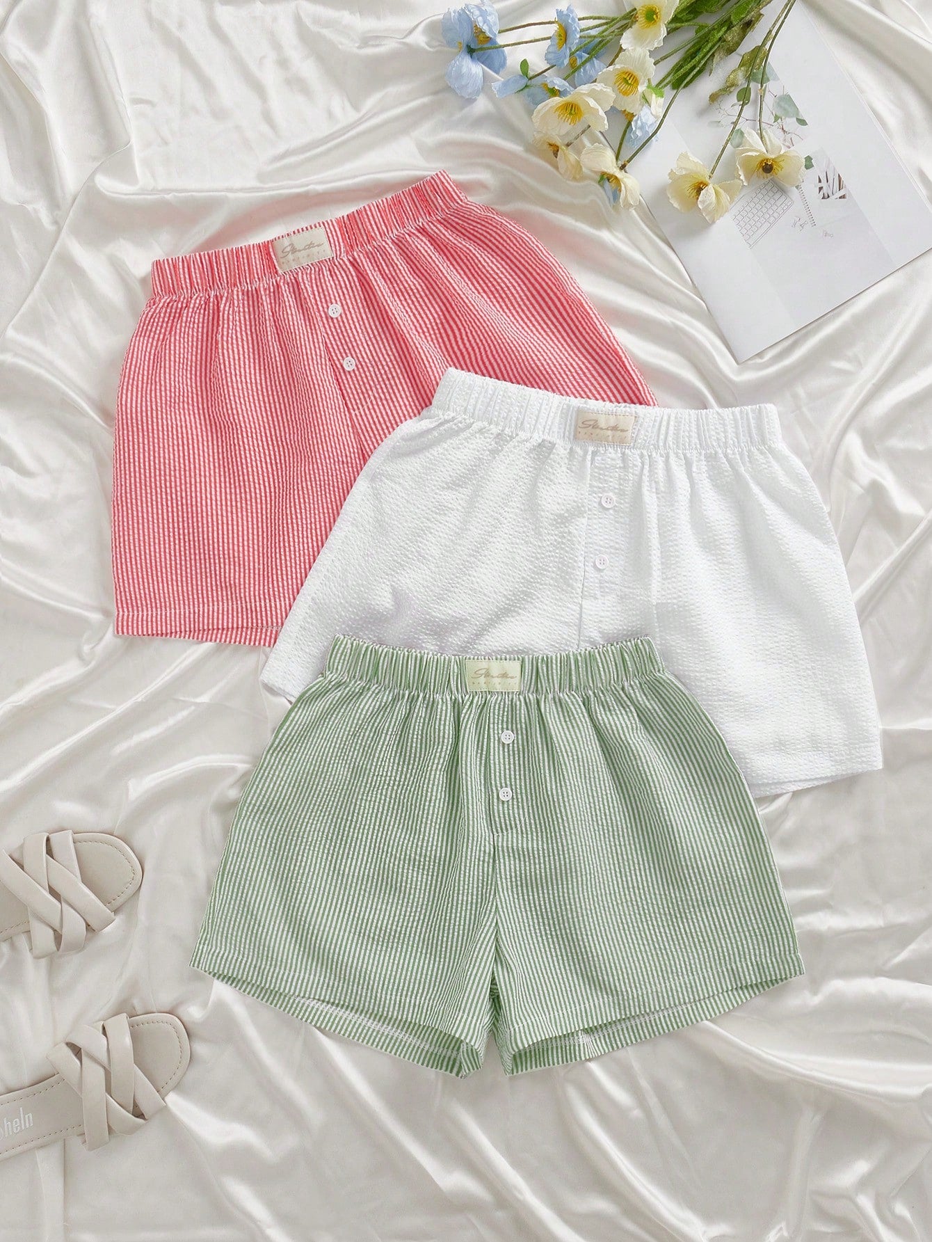 Women Casual Striped Elastic Waist Comfortable Shorts, Loungewear Set For Summer