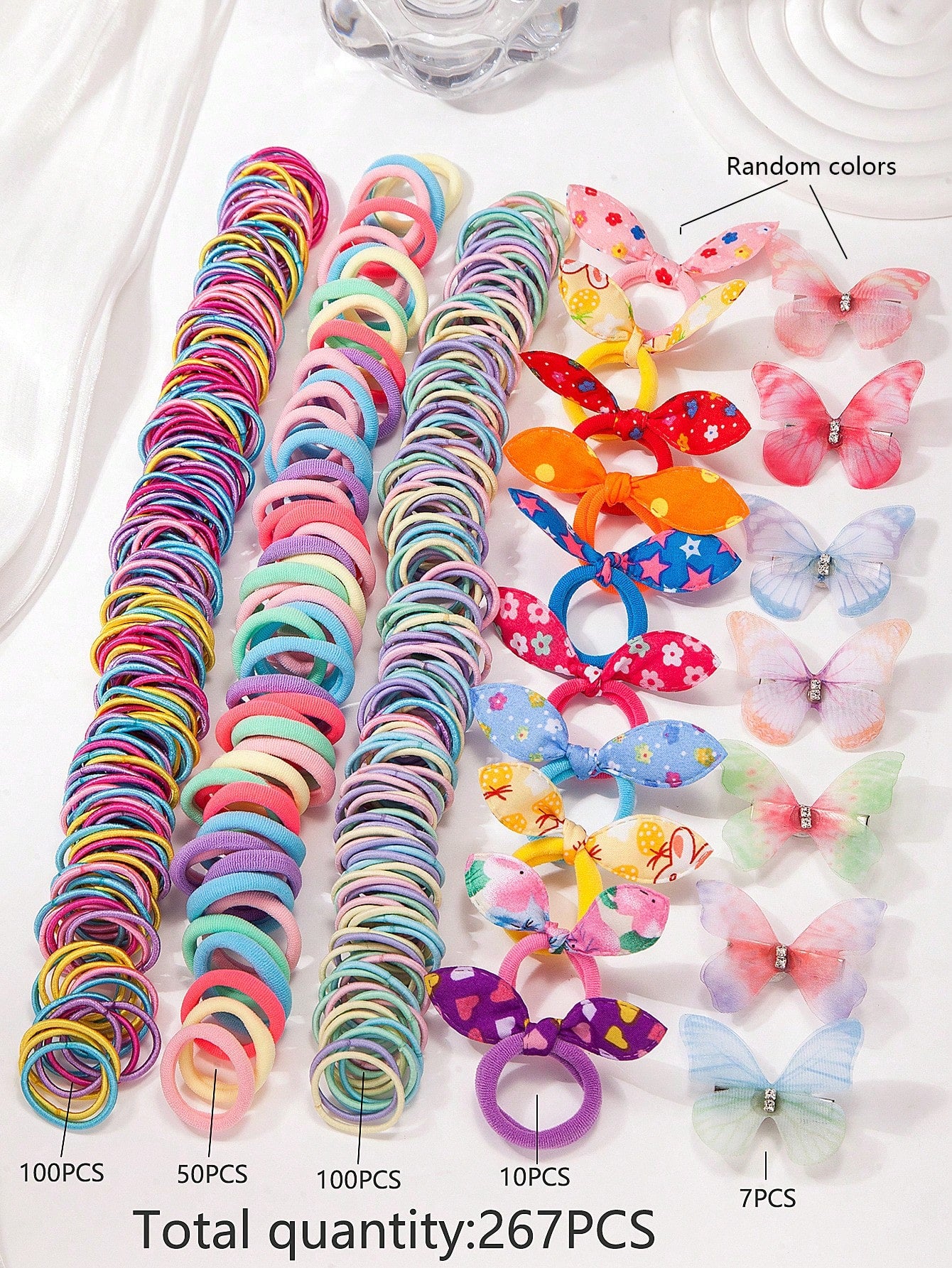 267pcs Kids Girls Multicolor Hair Scrunchies, Bow Hair Clips, Rabbit Ears Headbands, Hair Ties, Cute Hair Accessories Set