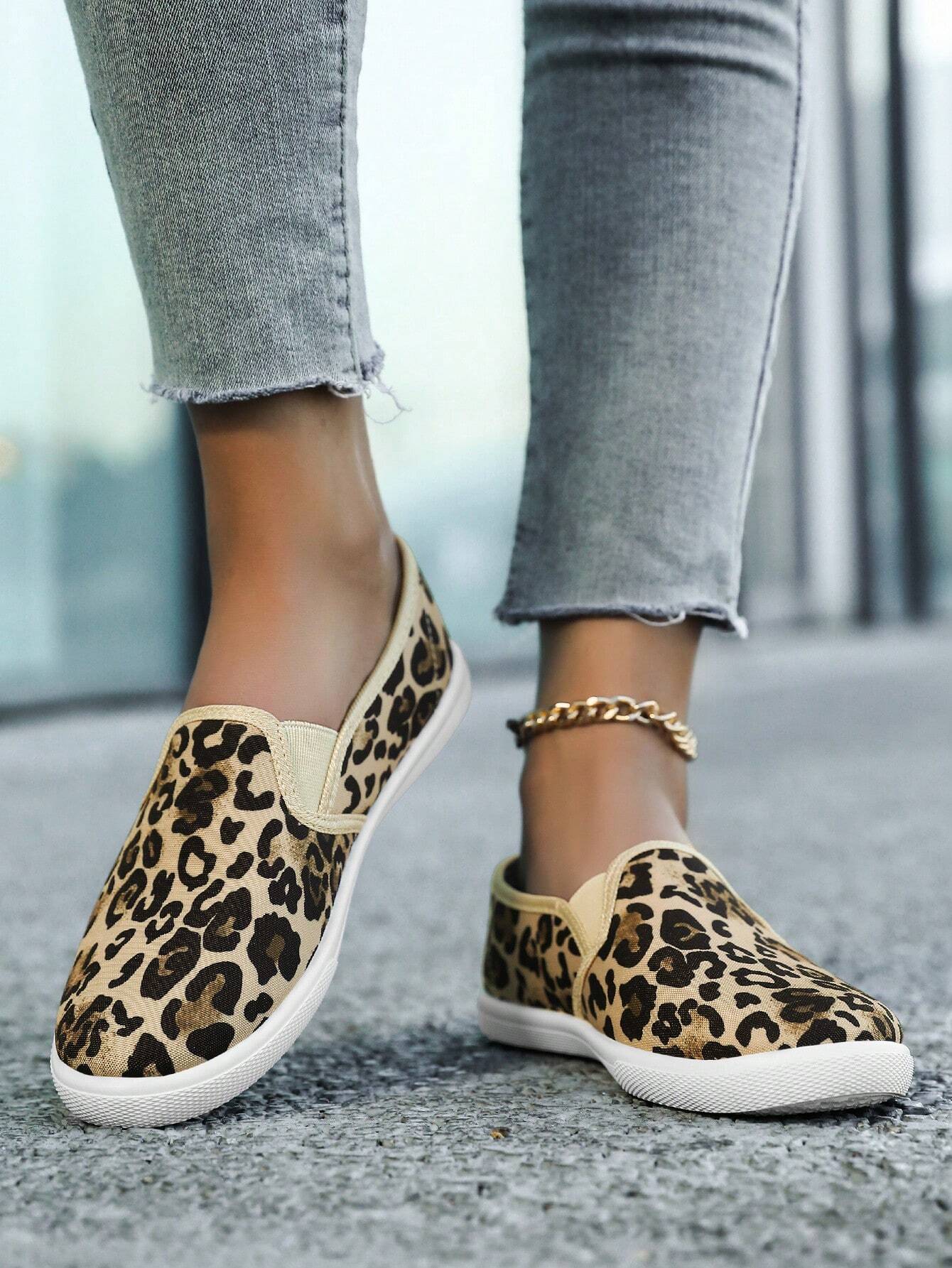 Women Leopard Print Canvas Shoes, Classic Casual Shoes, Lightweight Breathable Walking Sneakers