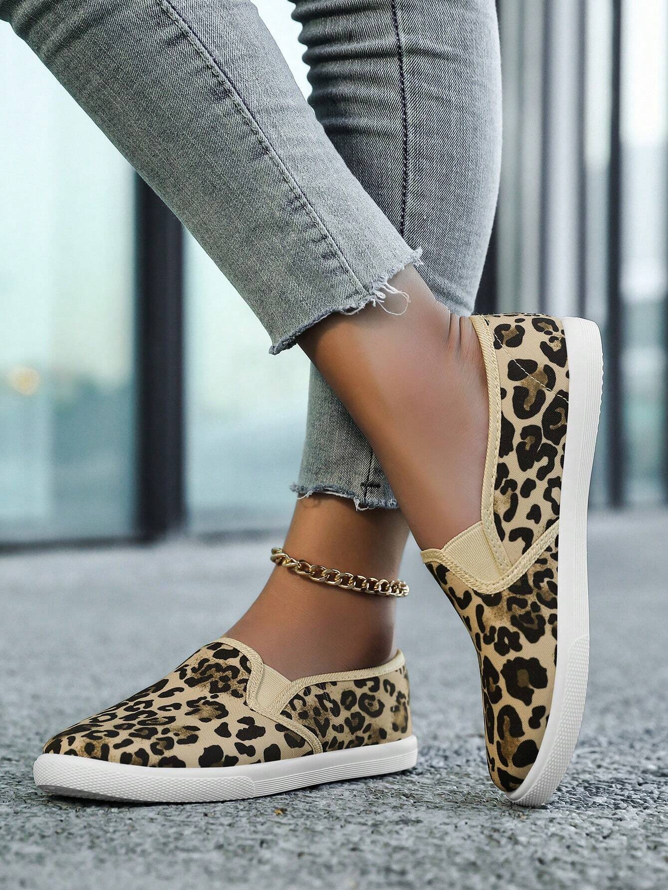 Women Leopard Print Canvas Shoes, Classic Casual Shoes, Lightweight Breathable Walking Sneakers