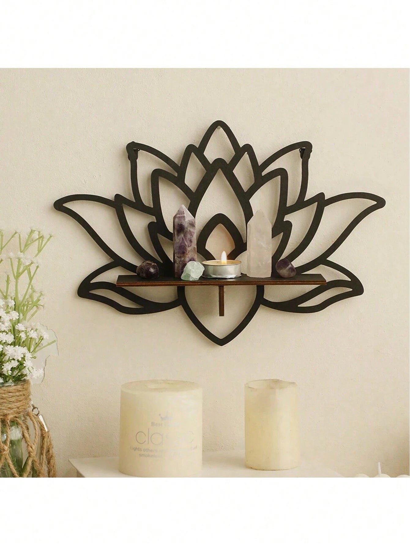 1pc Lotus Wood Candle Holder Wall Shelf, Minimalist Home Bedroom Wall Decor Craft Fall Home Decor 