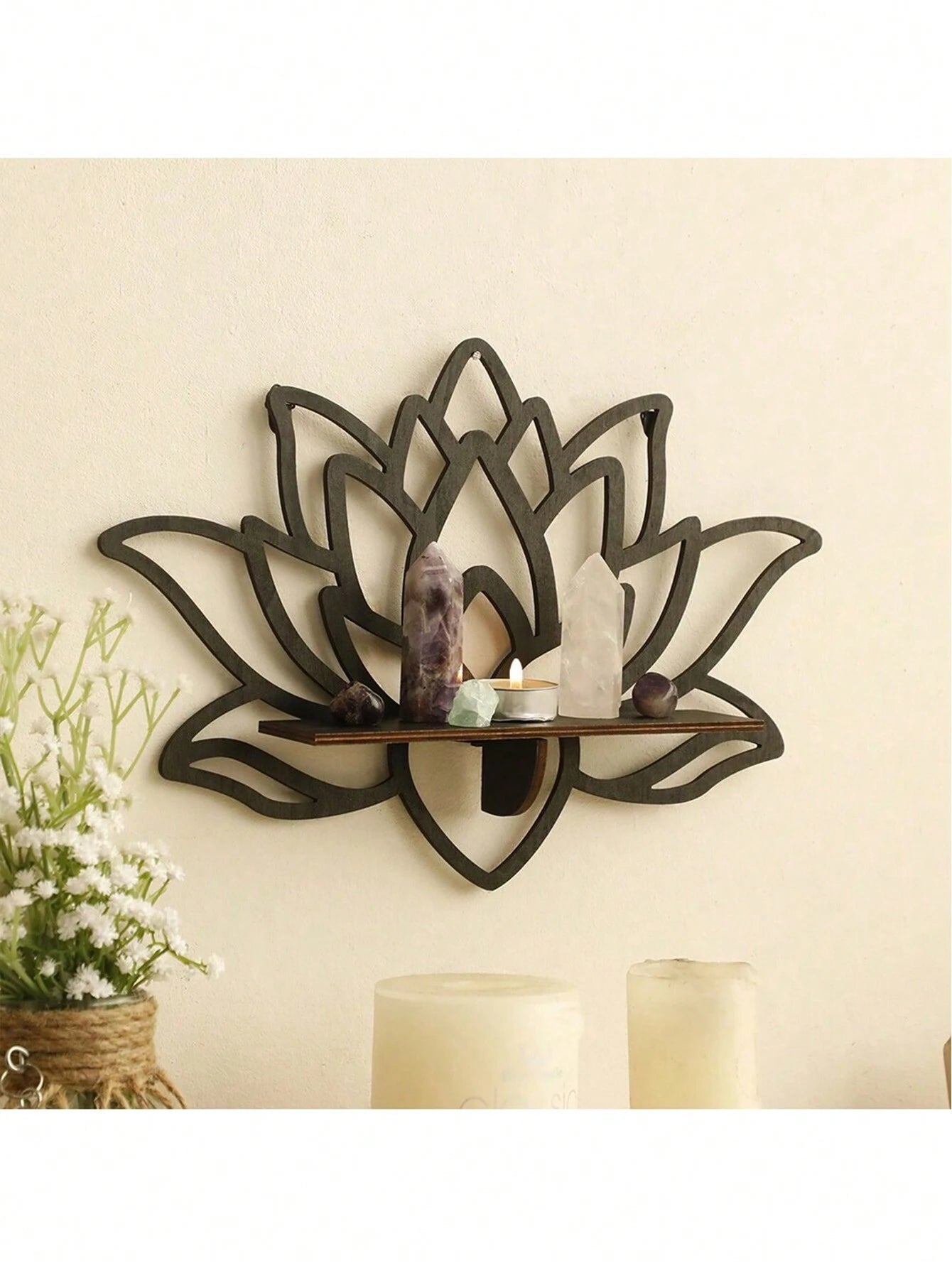 1pc Lotus Wood Candle Holder Wall Shelf, Minimalist Home Bedroom Wall Decor Craft Fall Home Decor 