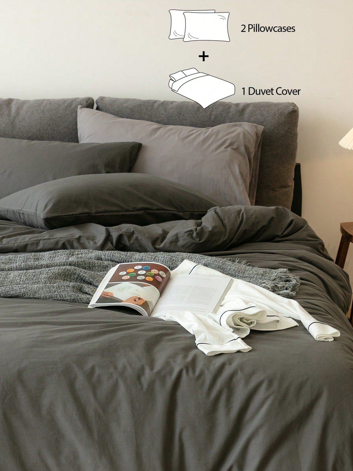 3pcsWashed Minimalist Duvet Cover Set, 1 Duvet Cover