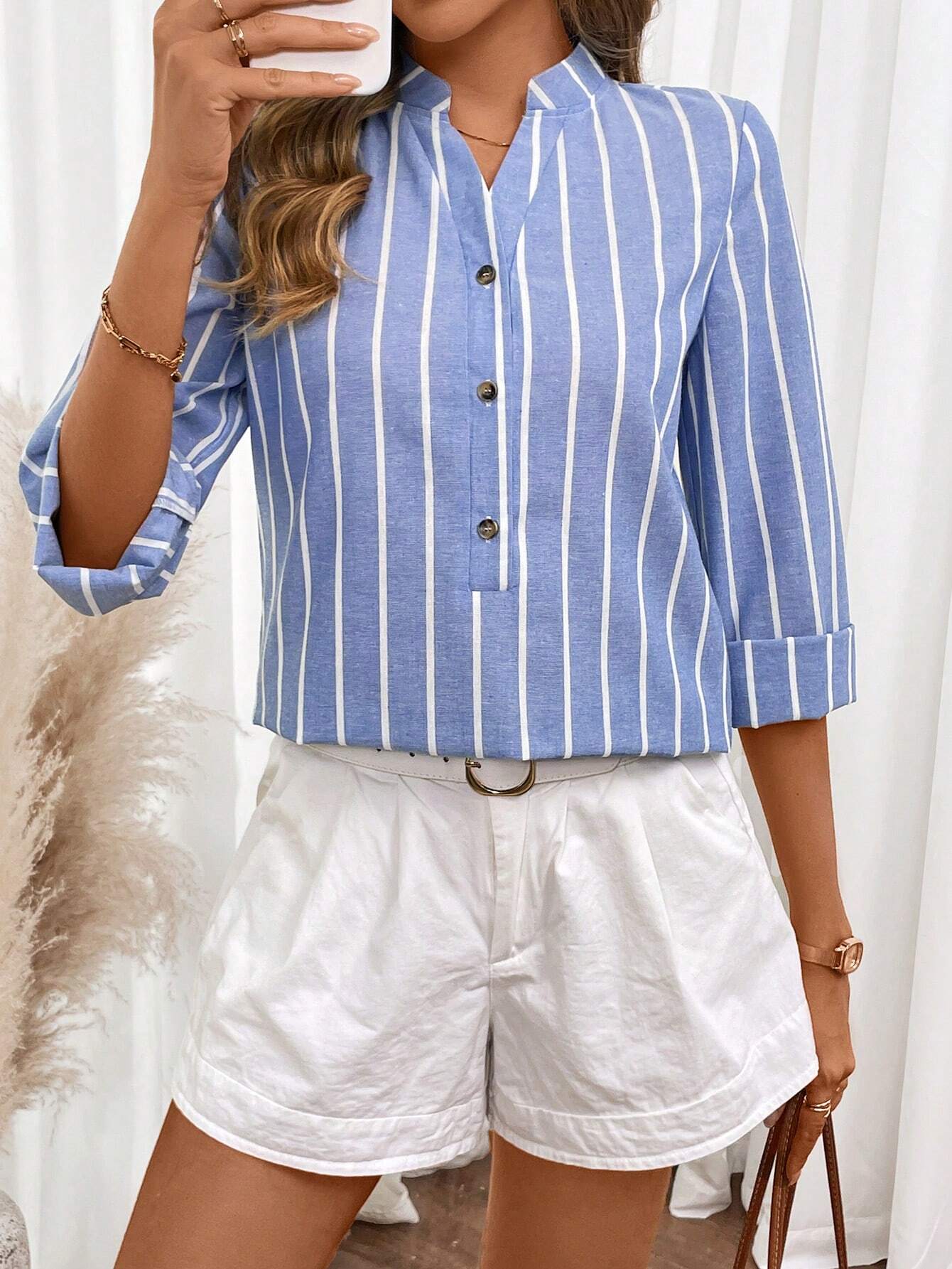 LUNE Cotton And Linen Loose Casual Striped Women's Shirt