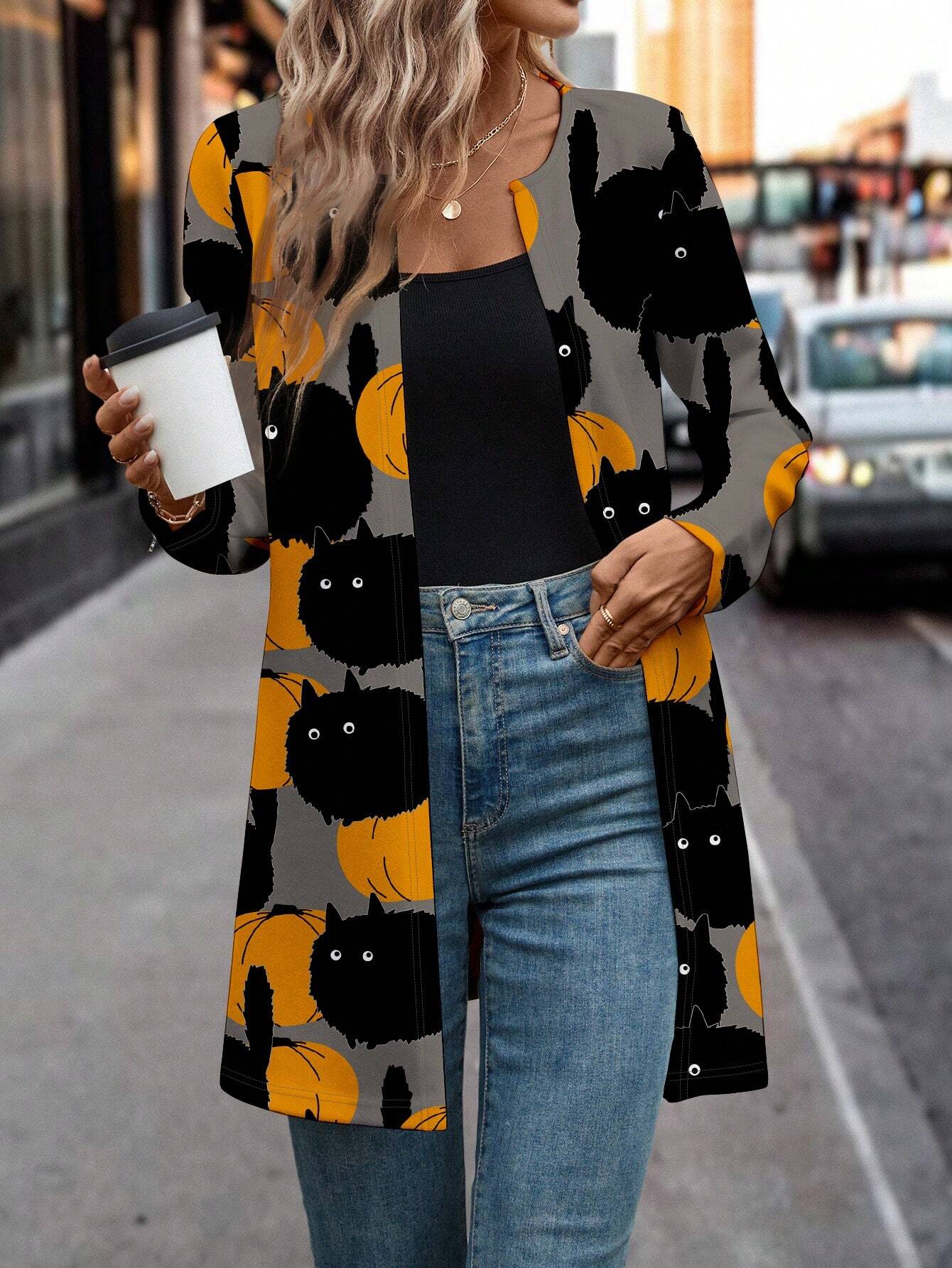 Clasi Leopard Print Loose Fit Cardigan Long Sleeve Women Regular Jacket, Suitable For Autumn