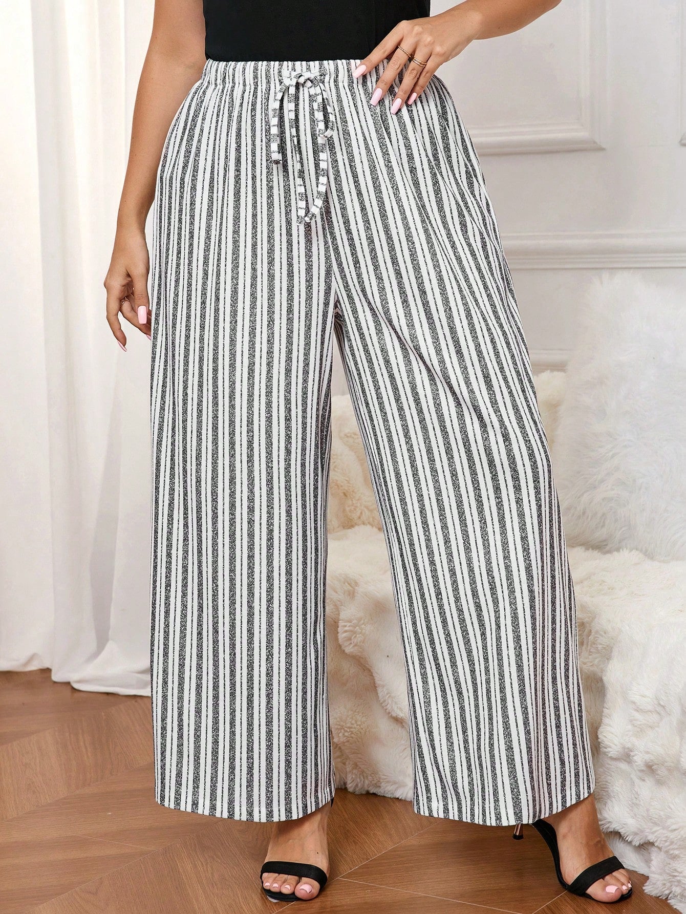 Frenchy Plus Size Casual Striped Wide Leg Pants