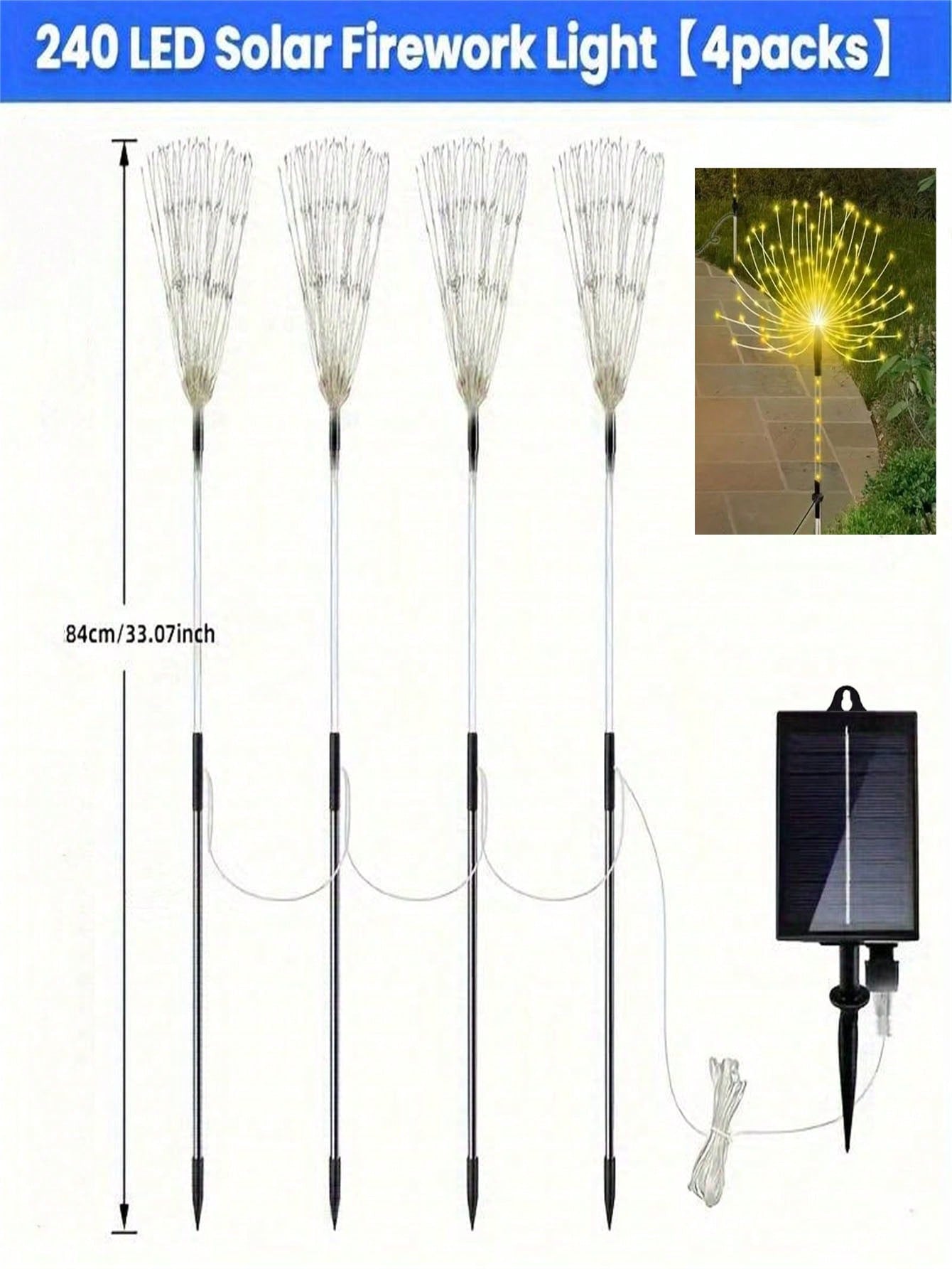 1pc/4pcs Solar Fireworks Garden Lights With Luminous Rods, 2/8 Lighting Modes, Outdoor Copper Wire Fireworks Light String, Suitable For Landscape Courtyard Paths, Commercial Lighting Atmosphere, Holiday Decoration