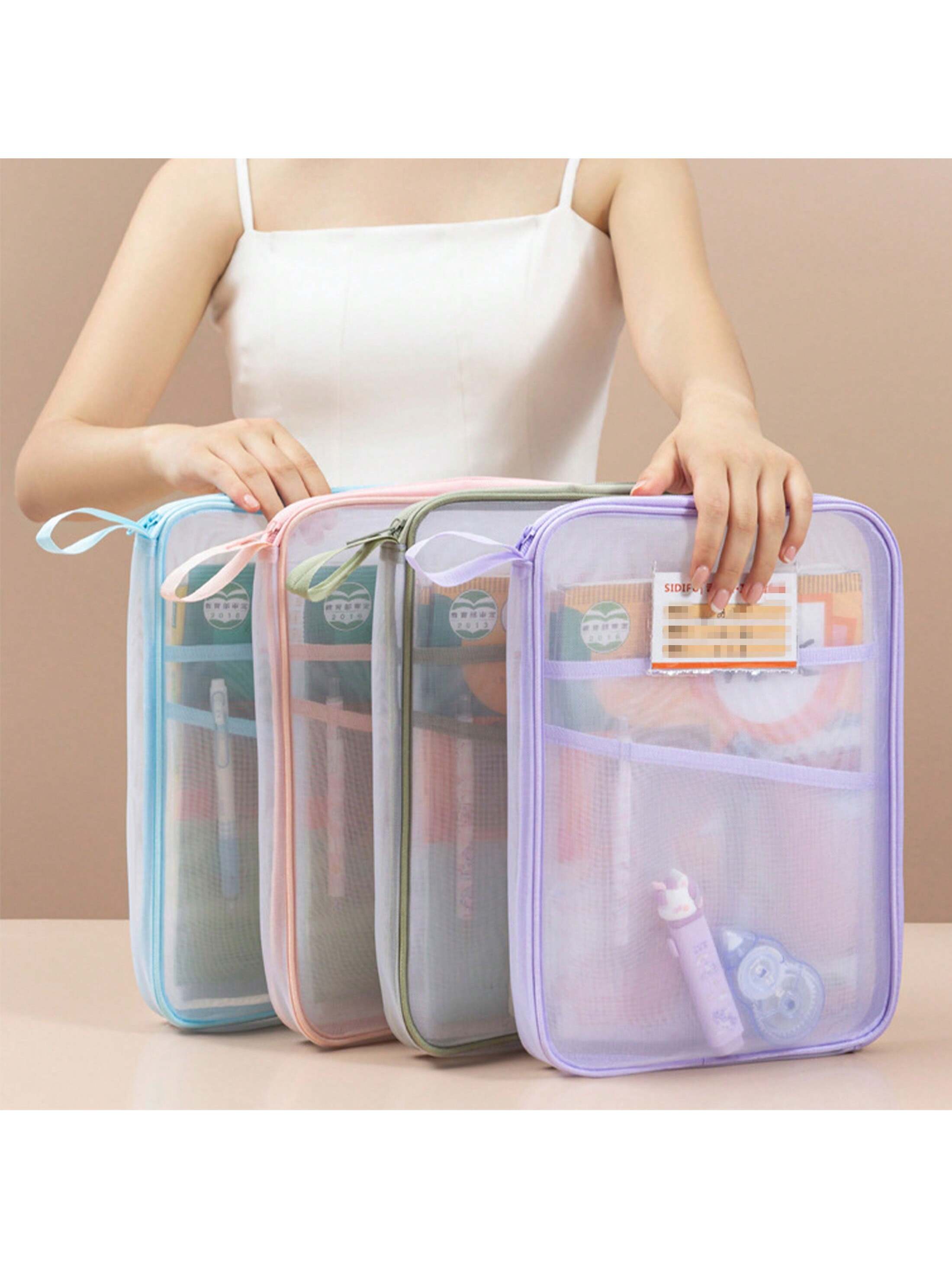 1pc Transparent Multi-Layer File Folder Large Capacity Document Bag Thickened Mesh School Subject Organizer Bag