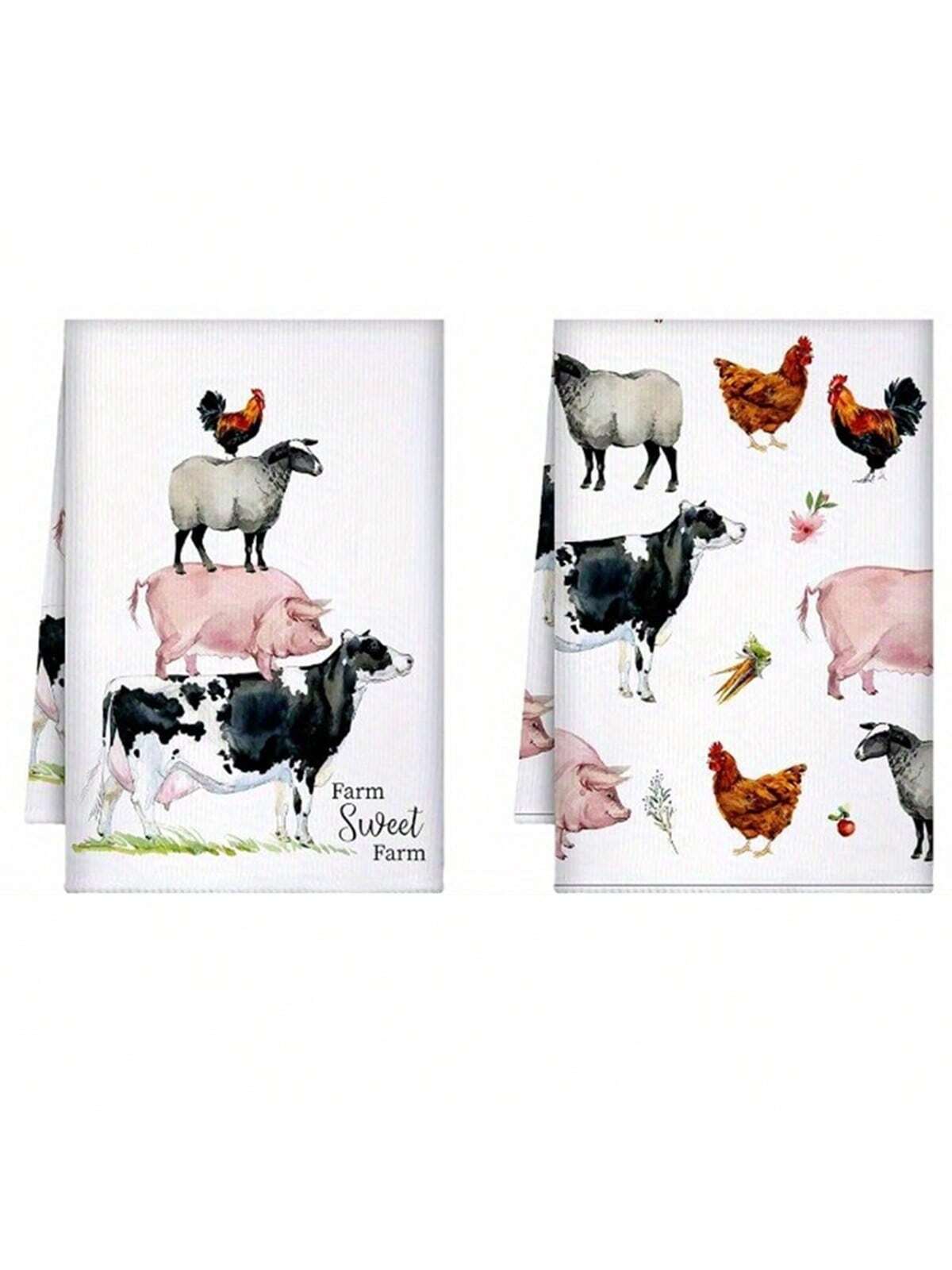 2/4pcs Set, Checkered Checkerboard Seasonal Summer Retro Farm Floral Cow Animal Pattern Dish Towel, 16x24 Inches, Soft, Machine Washable, Modern Design For Kitchen, Bathroom, Outdoor & Party Use