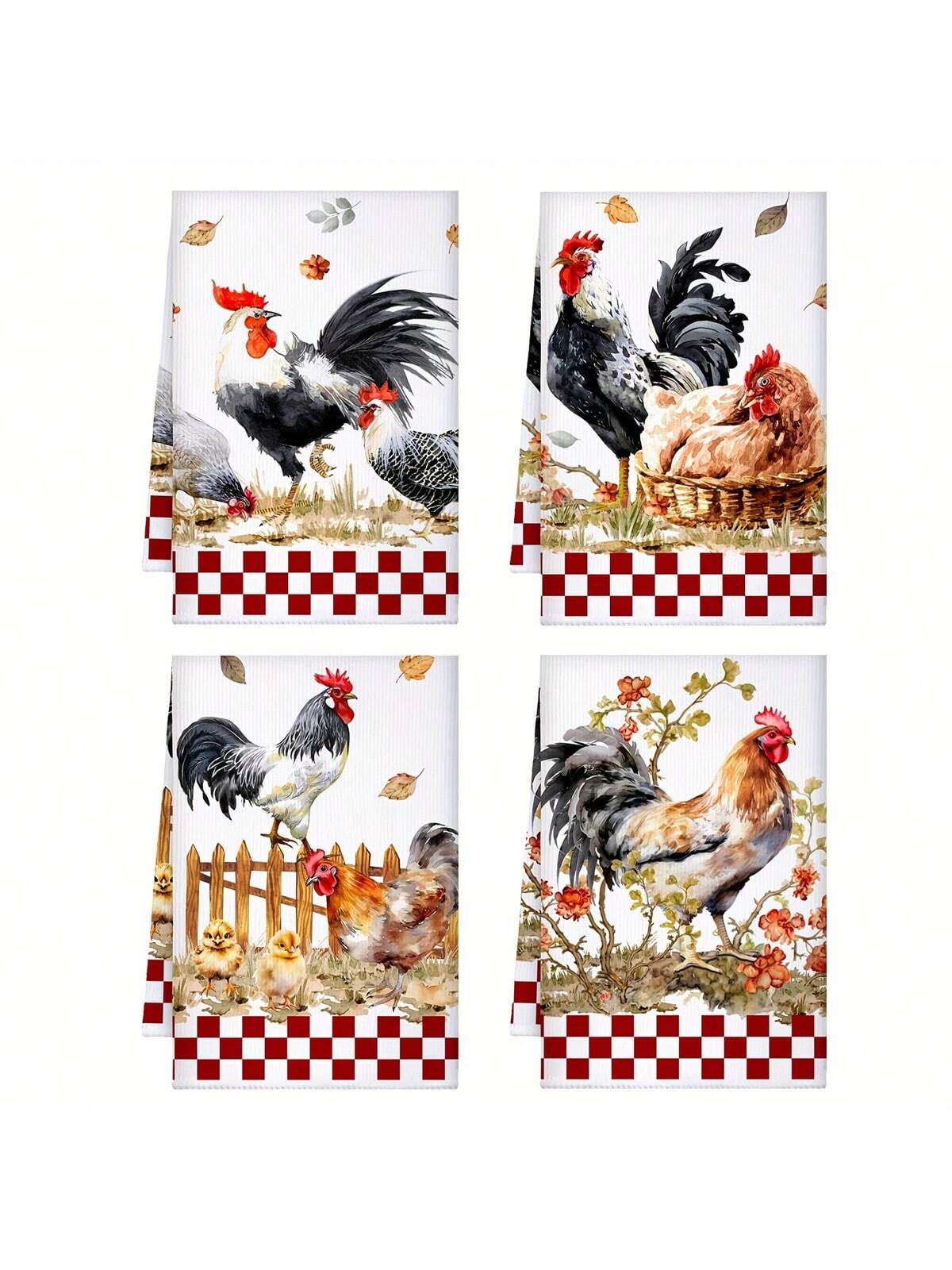 2/4pcs Set, Checkered Checkerboard Seasonal Summer Retro Farm Floral Cow Animal Pattern Dish Towel, 16x24 Inches, Soft, Machine Washable, Modern Design For Kitchen, Bathroom, Outdoor & Party Use