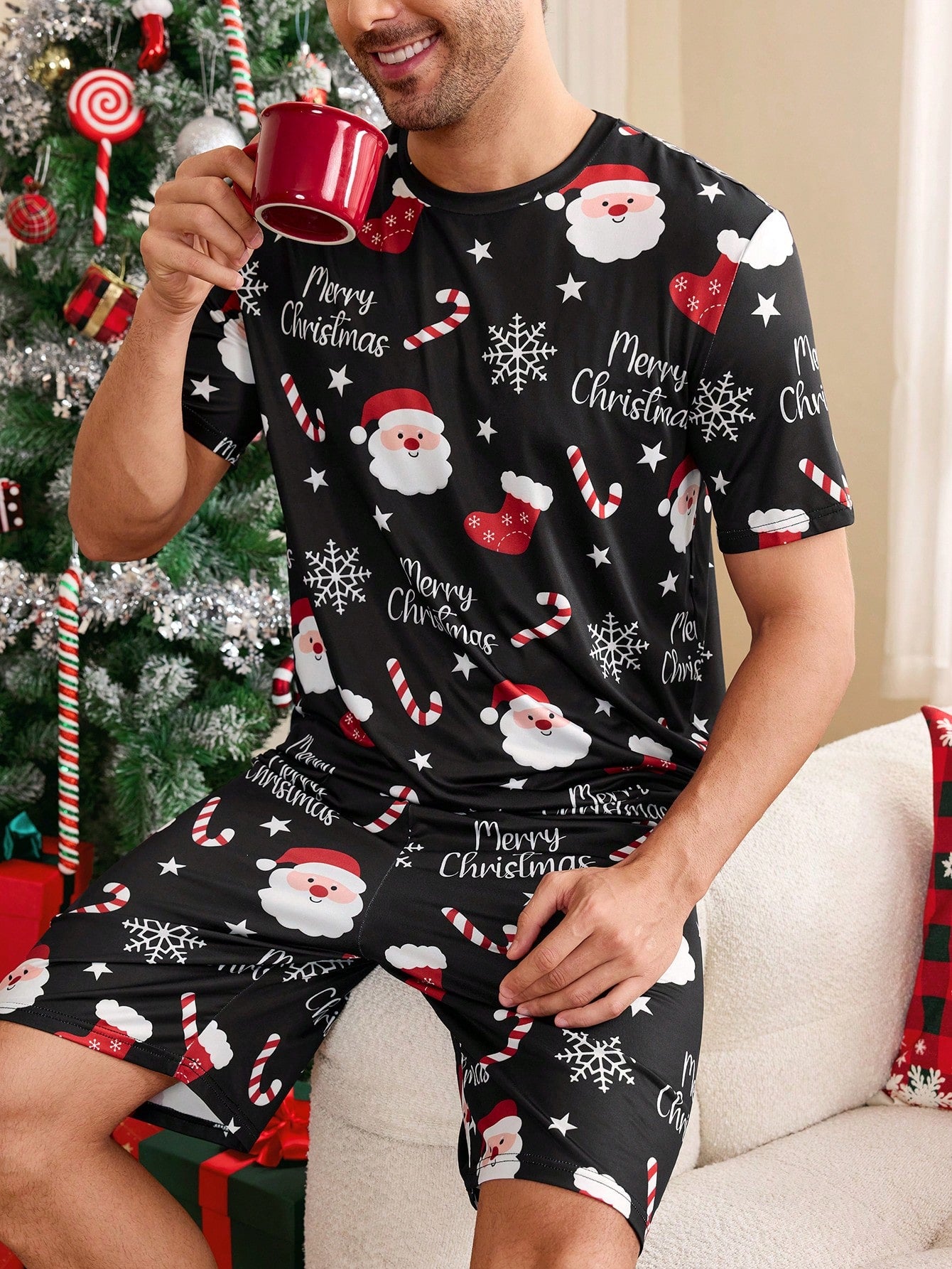 CoupledUp Heart-Shaped Men Pajama Set, For Christmas