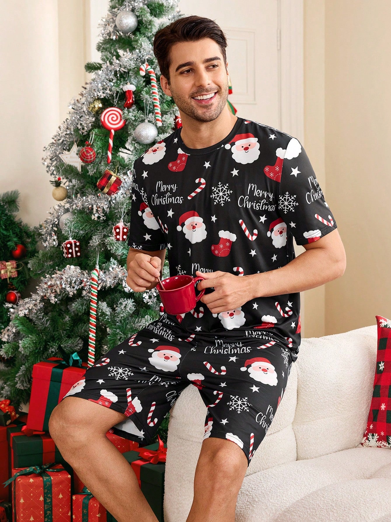 CoupledUp Heart-Shaped Men Pajama Set, For Christmas