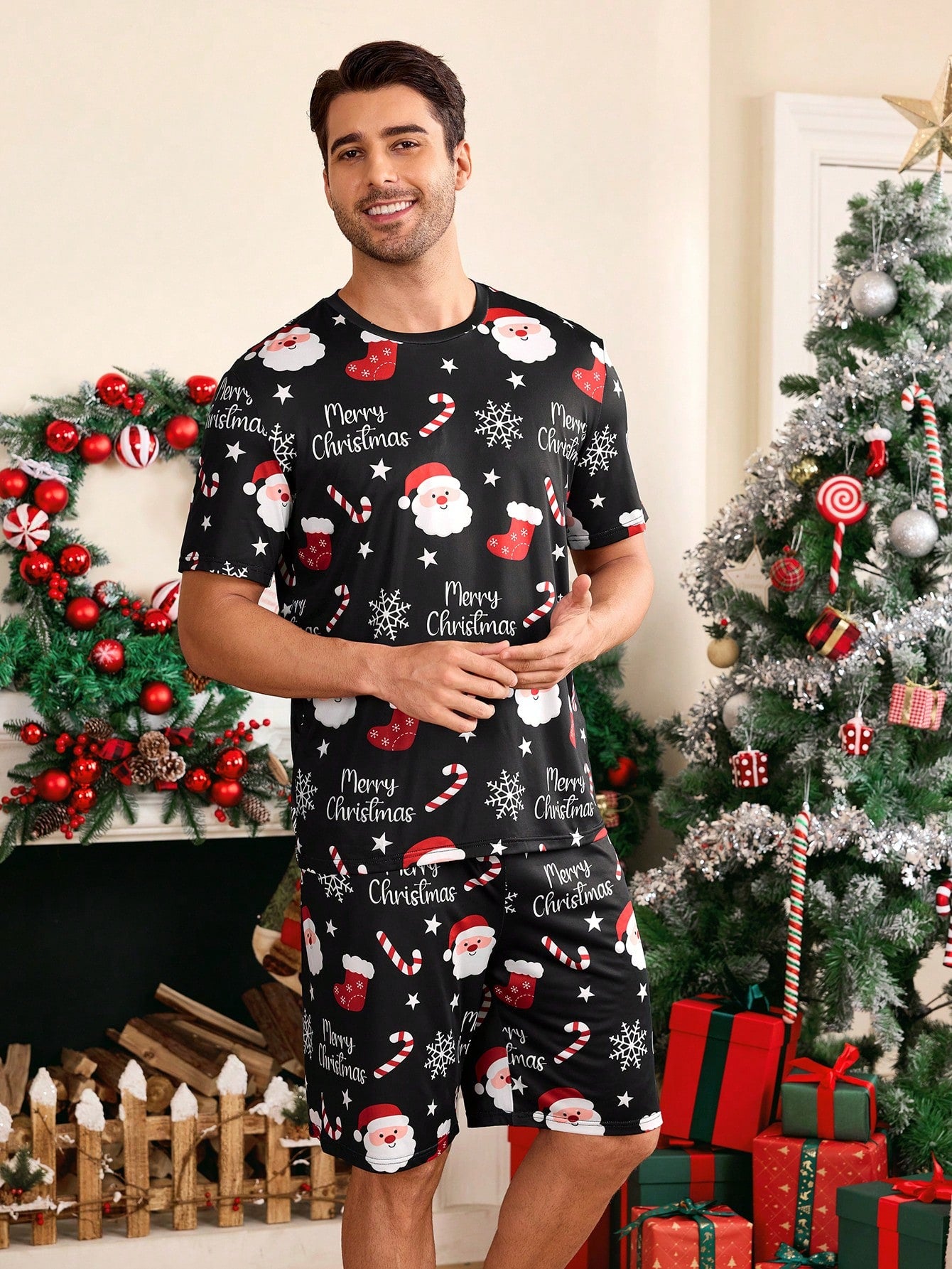 CoupledUp Heart-Shaped Men Pajama Set, For Christmas